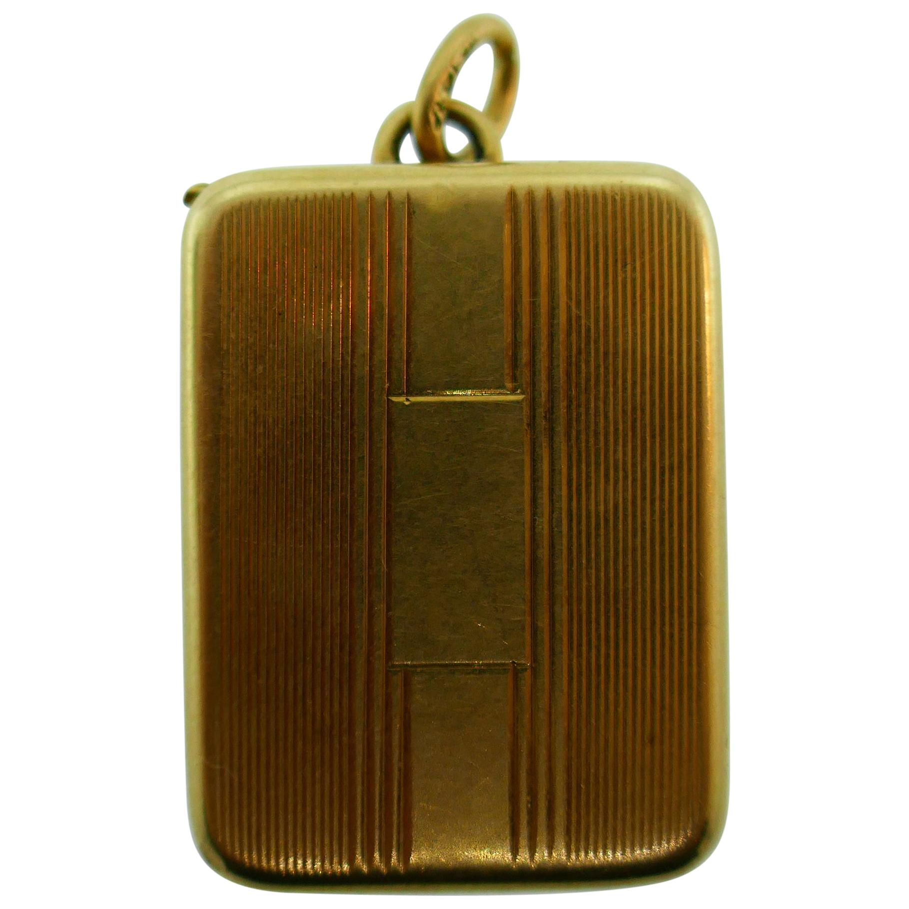 Tiffany & Co. Antique 14k Yellow Gold Locket / Pill Box Pendant Charm, c. 1930s