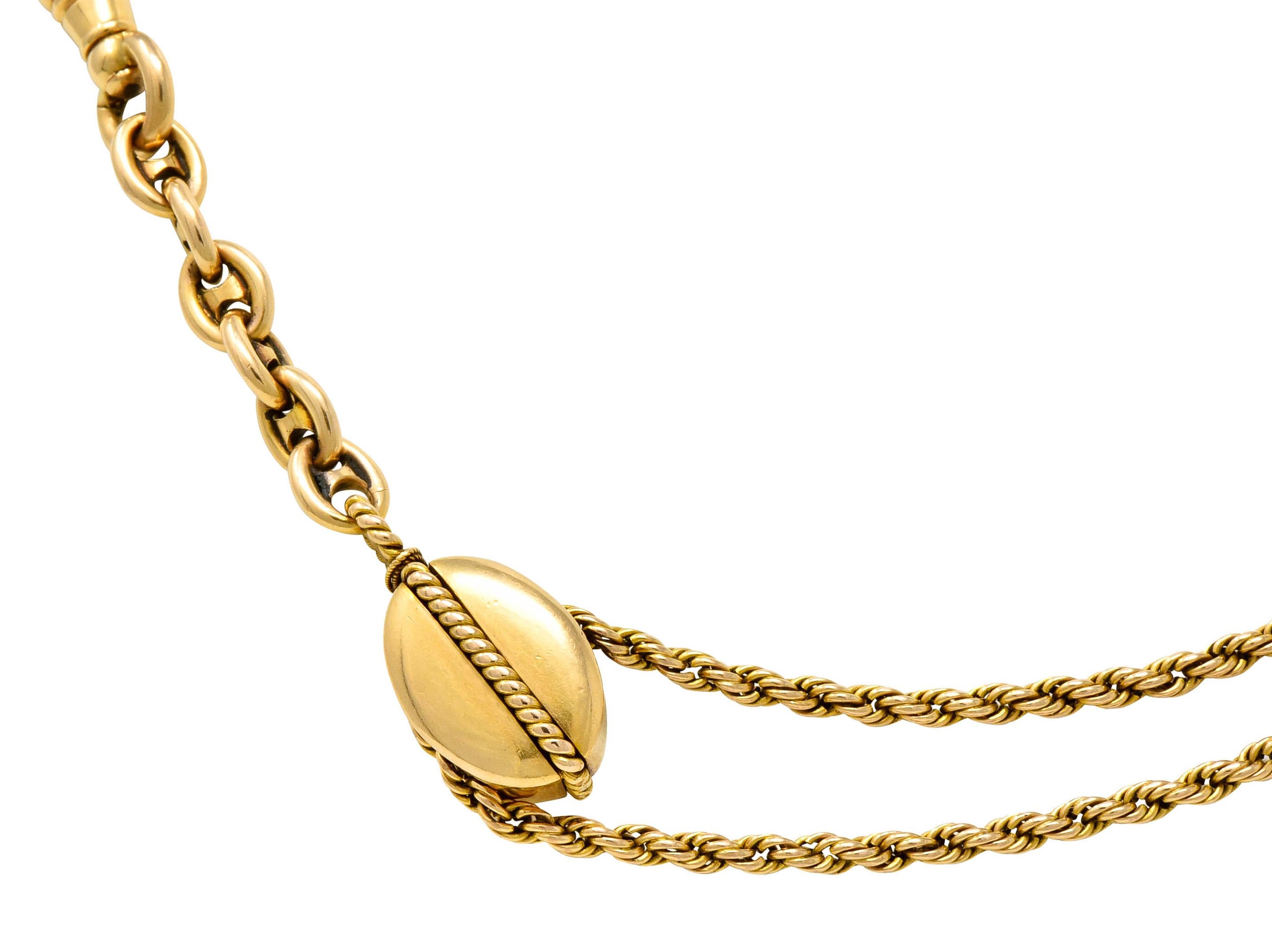 Victorian Tiffany & Co. Antique 18 Karat Gold Nautical Watch Chain Anchor Compass Pendant