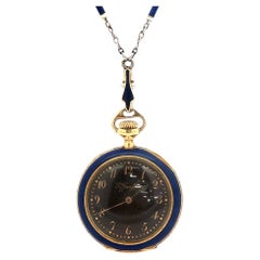 Tiffany & Co. Antique 18K Gold & Blue Enamel Keyless Wind Pendant Watch