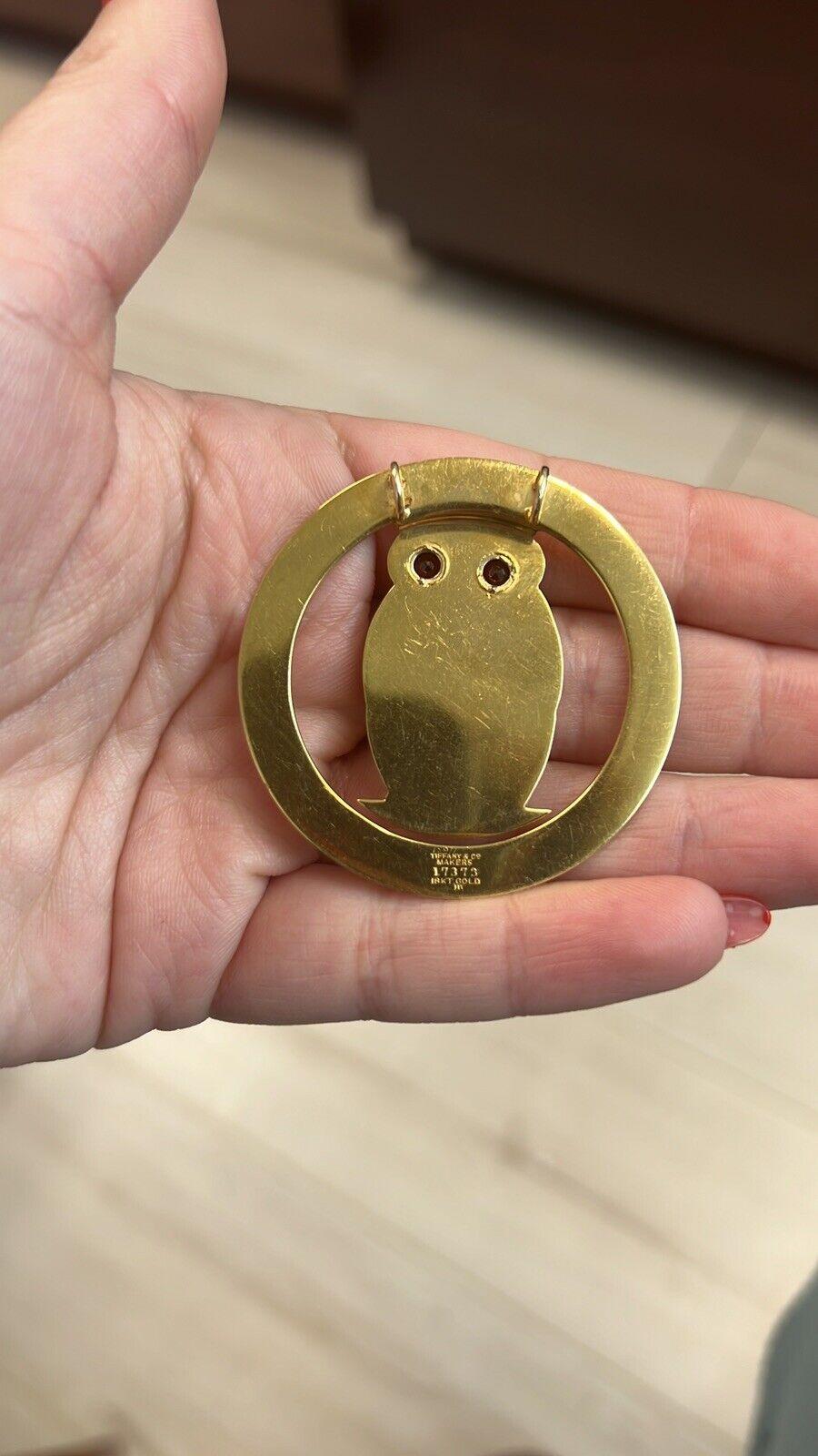 Tiffany & Co. Antique 18k Yellow Gold & Garnet Owl Pendant circa 1900s Rare 1