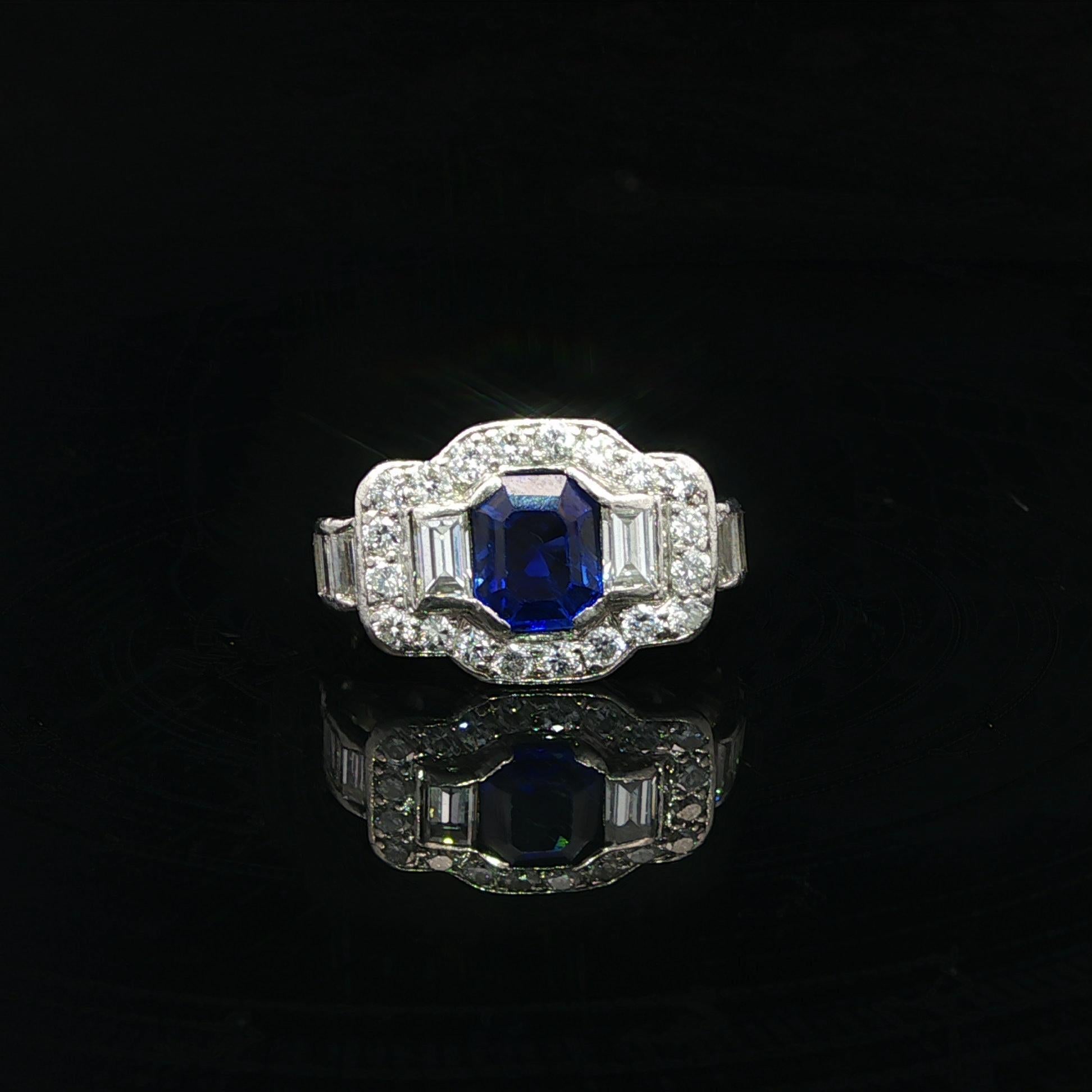 Tiffany & Co. Antico anello in platino Art Deco Royal Blue No Heat con zaffiro e diamante in vendita 8