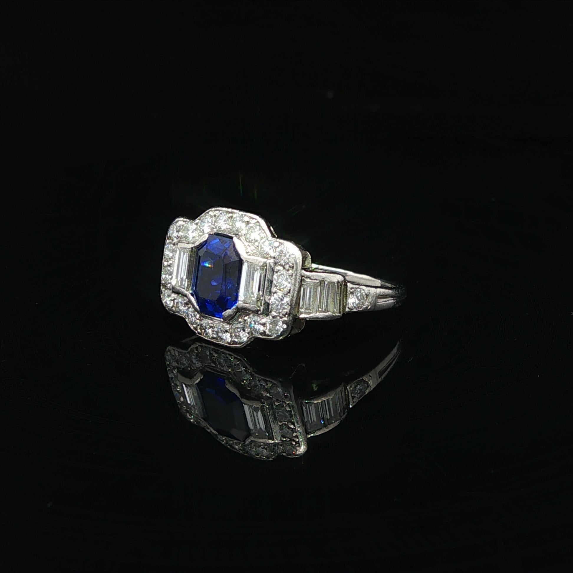Tiffany & Co. Antico anello in platino Art Deco Royal Blue No Heat con zaffiro e diamante in vendita 11