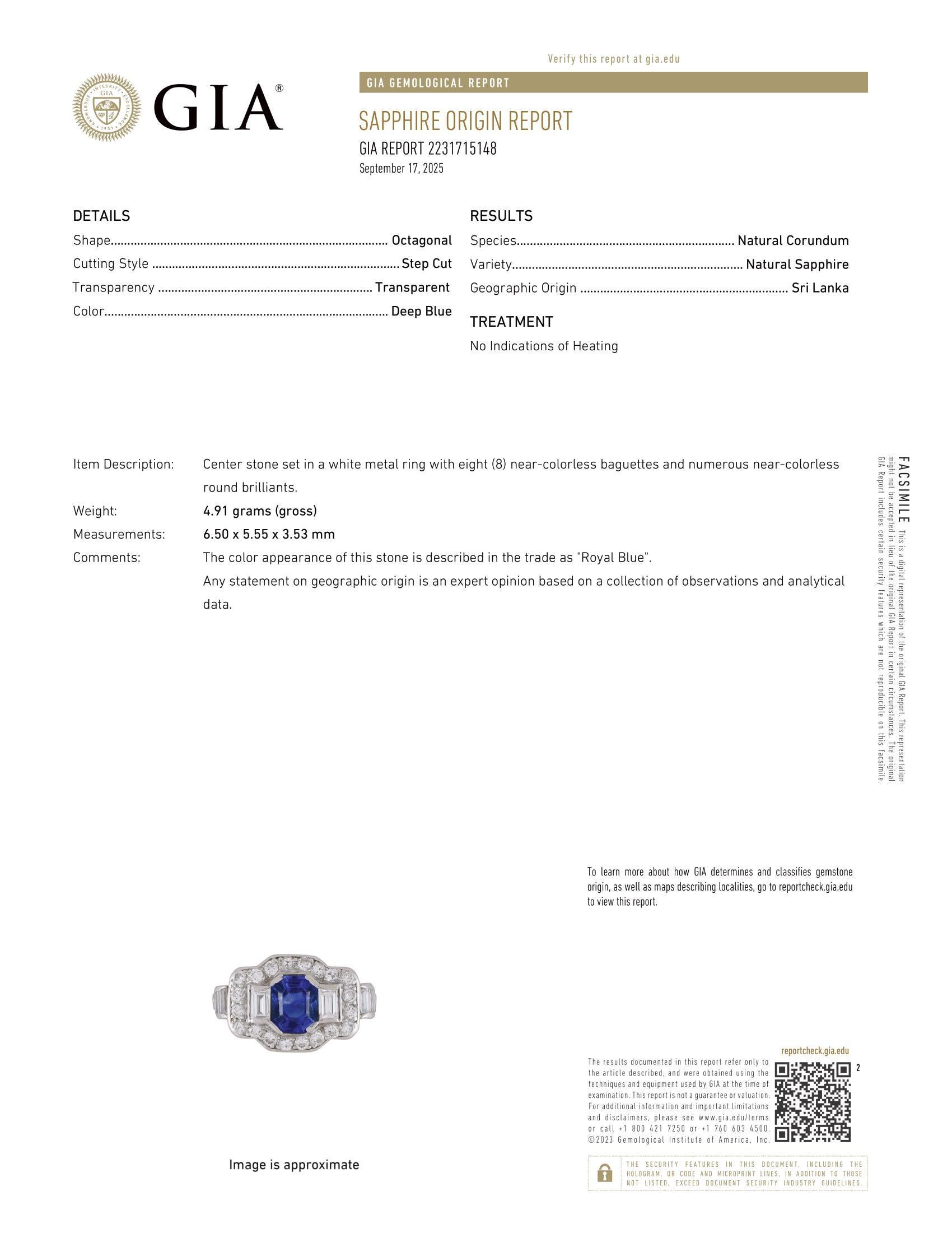 Tiffany & Co. Antico anello in platino Art Deco Royal Blue No Heat con zaffiro e diamante in vendita 3