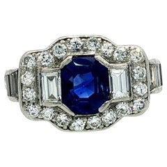 Tiffany & Co. Antique Art Deco Platinum Royal Blue No Heat Sapphire Diamond Ring