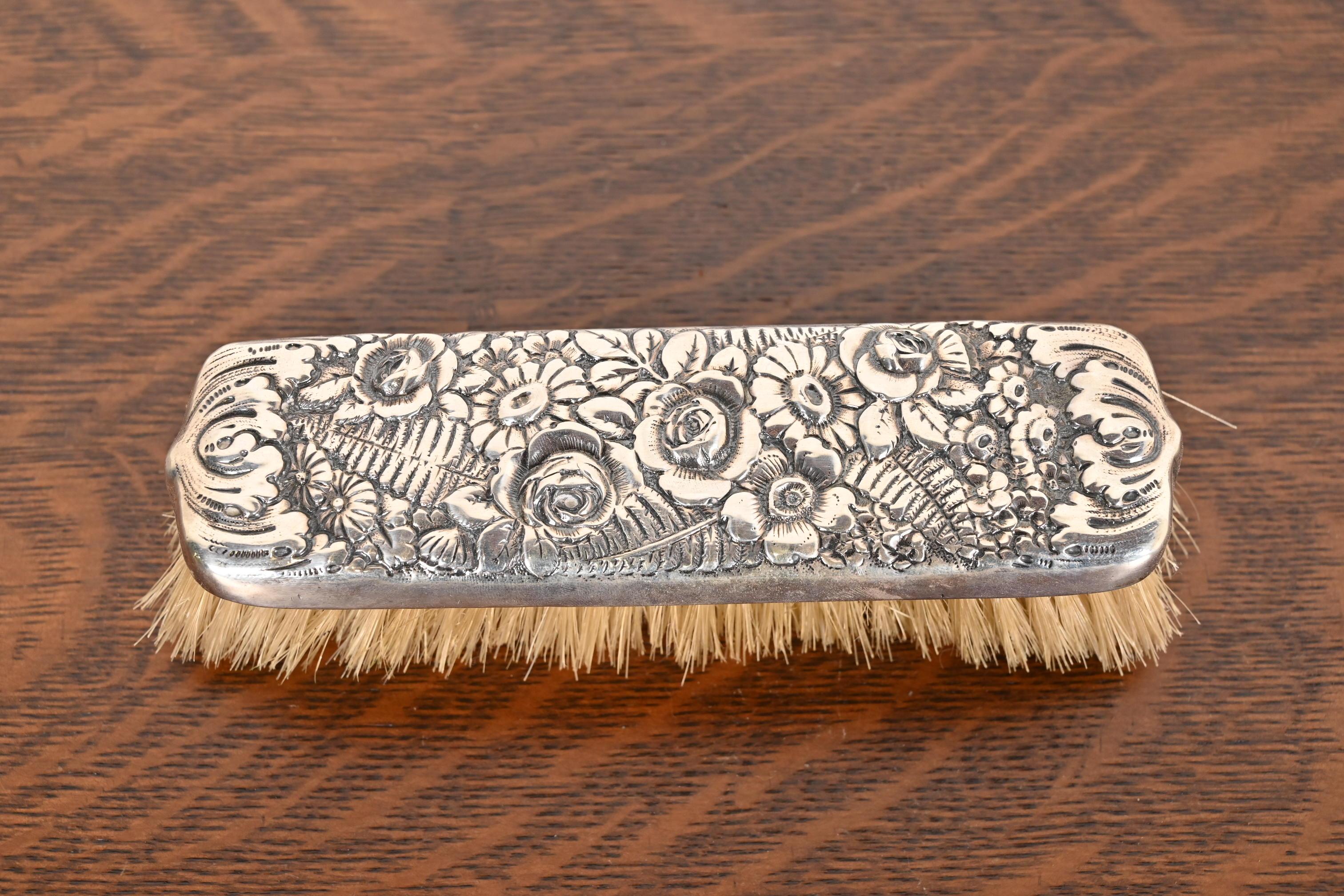 Tiffany & Co. Antique Art Nouveau Sterling Silver Repousse Dresser Set 3