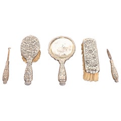 Tiffany & Co. Antique Art Nouveau Sterling Silver Repousse Dresser Set