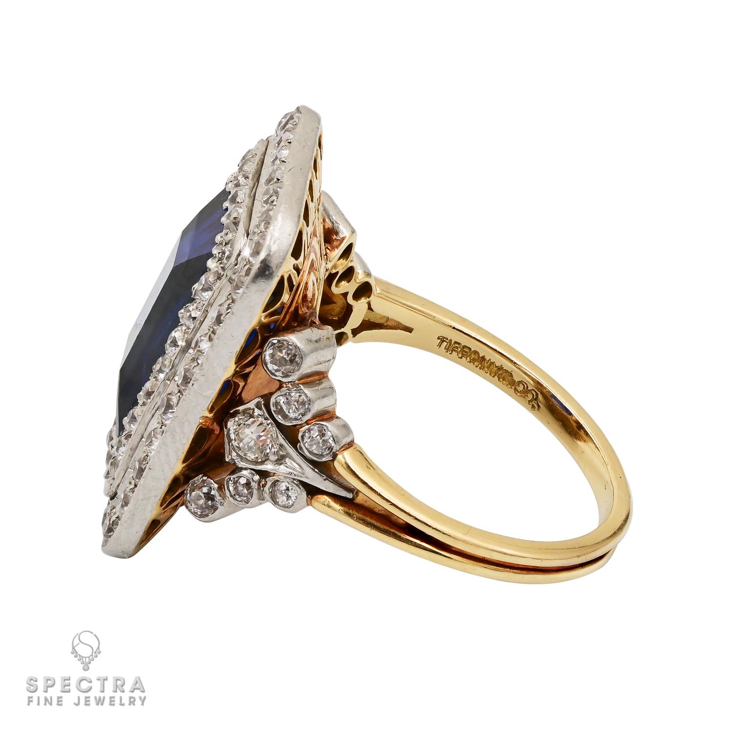 Belle Époque Tiffany & Co. Antique Burma Sapphire Diamond Cocktail Ring For Sale