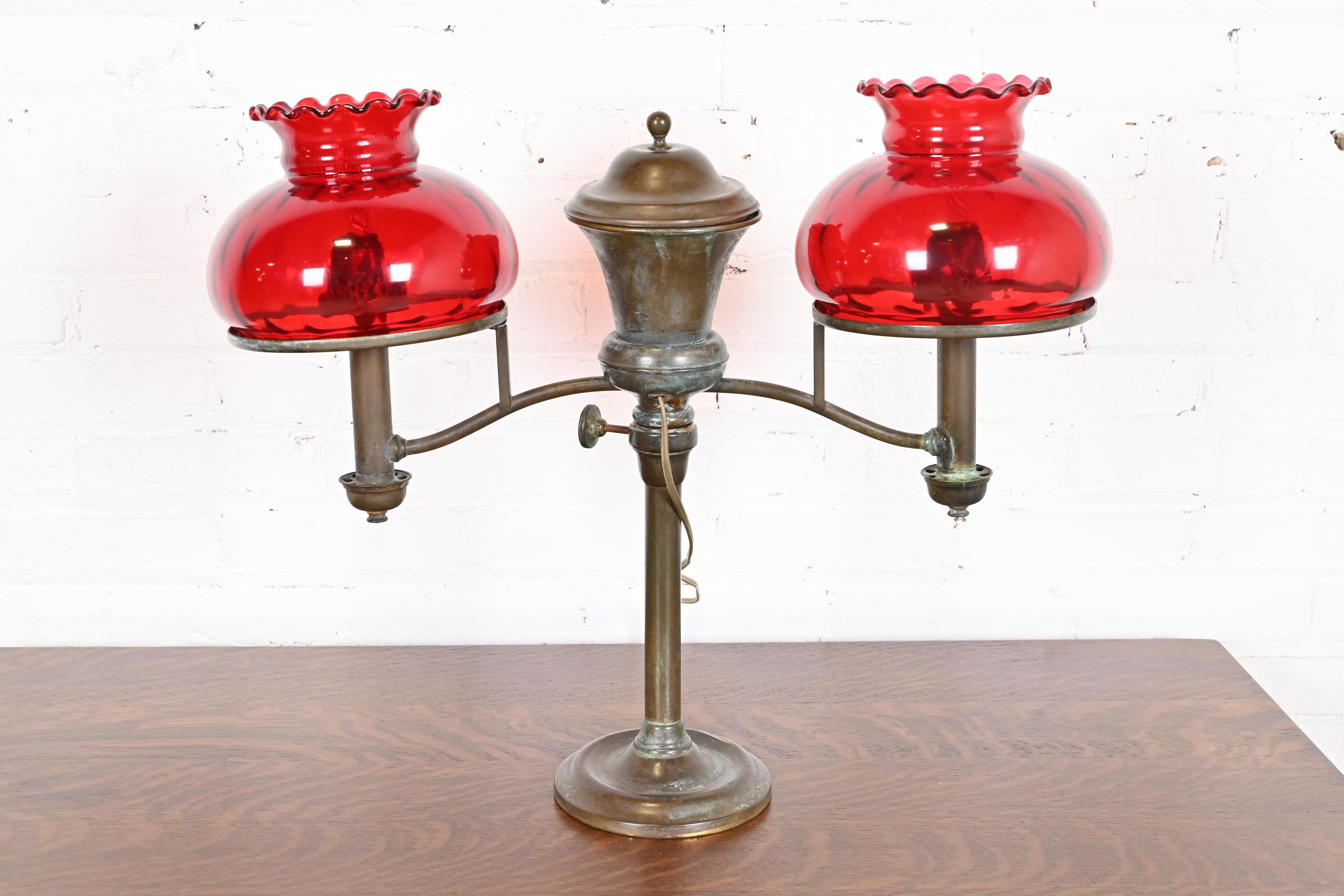 Tiffany & Co. Antique Bronze Argon Double Student Desk Lamp, Late 19th Century For Sale 11