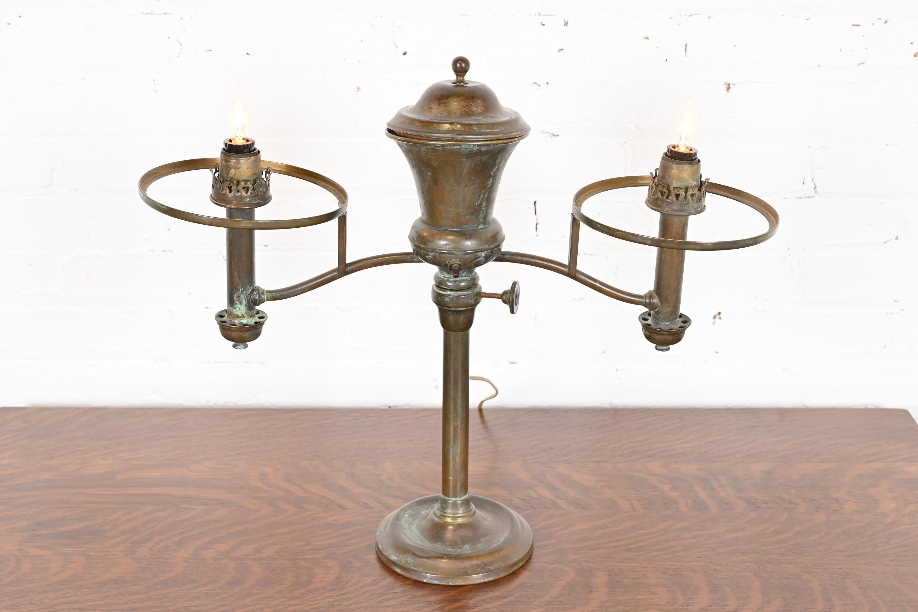 Tiffany & Co. Antique Bronze Argon Double Student Desk Lamp, Late 19th Century For Sale 13