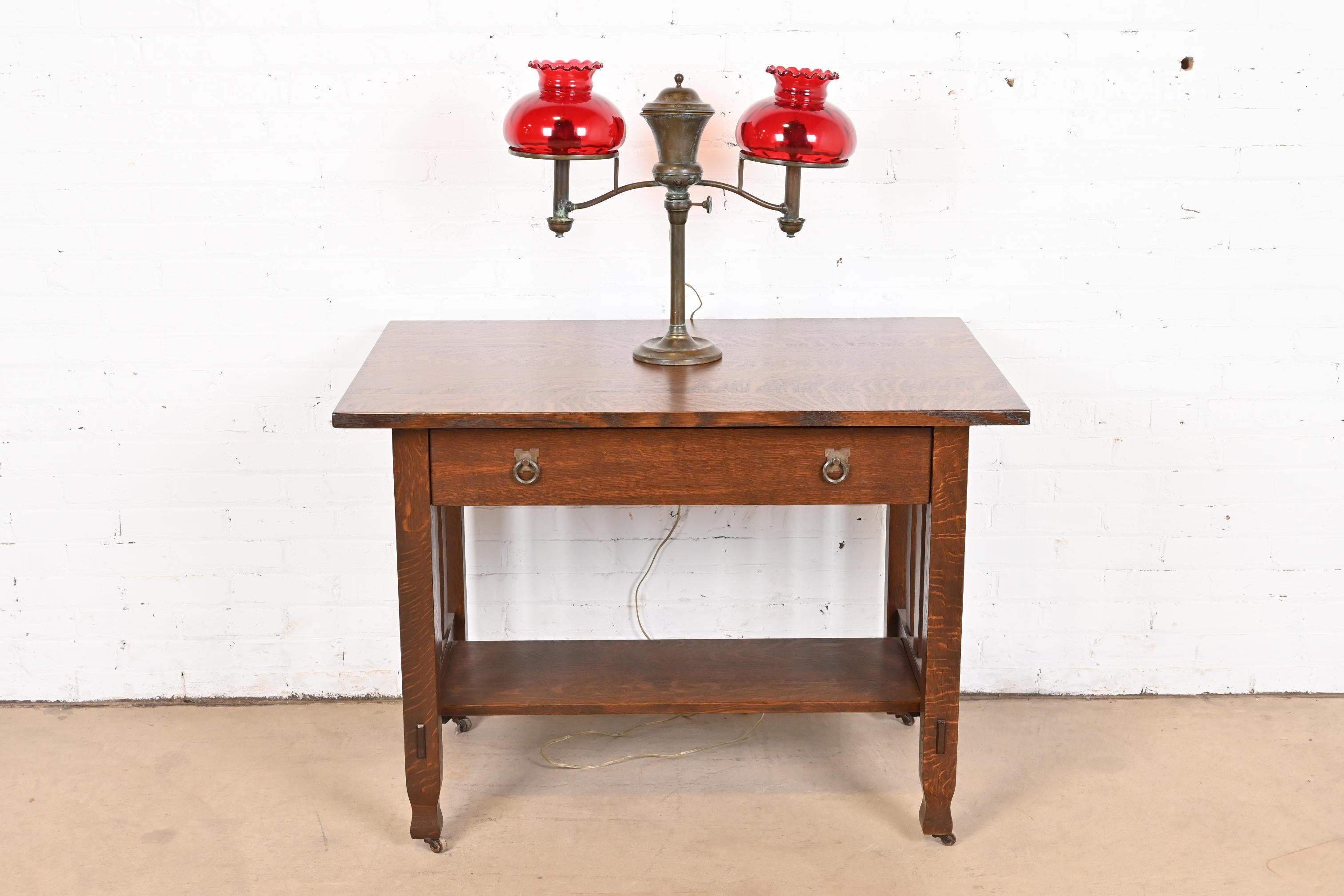 American Tiffany & Co. Antique Bronze Argon Double Student Desk Lamp, Late 19th Century For Sale