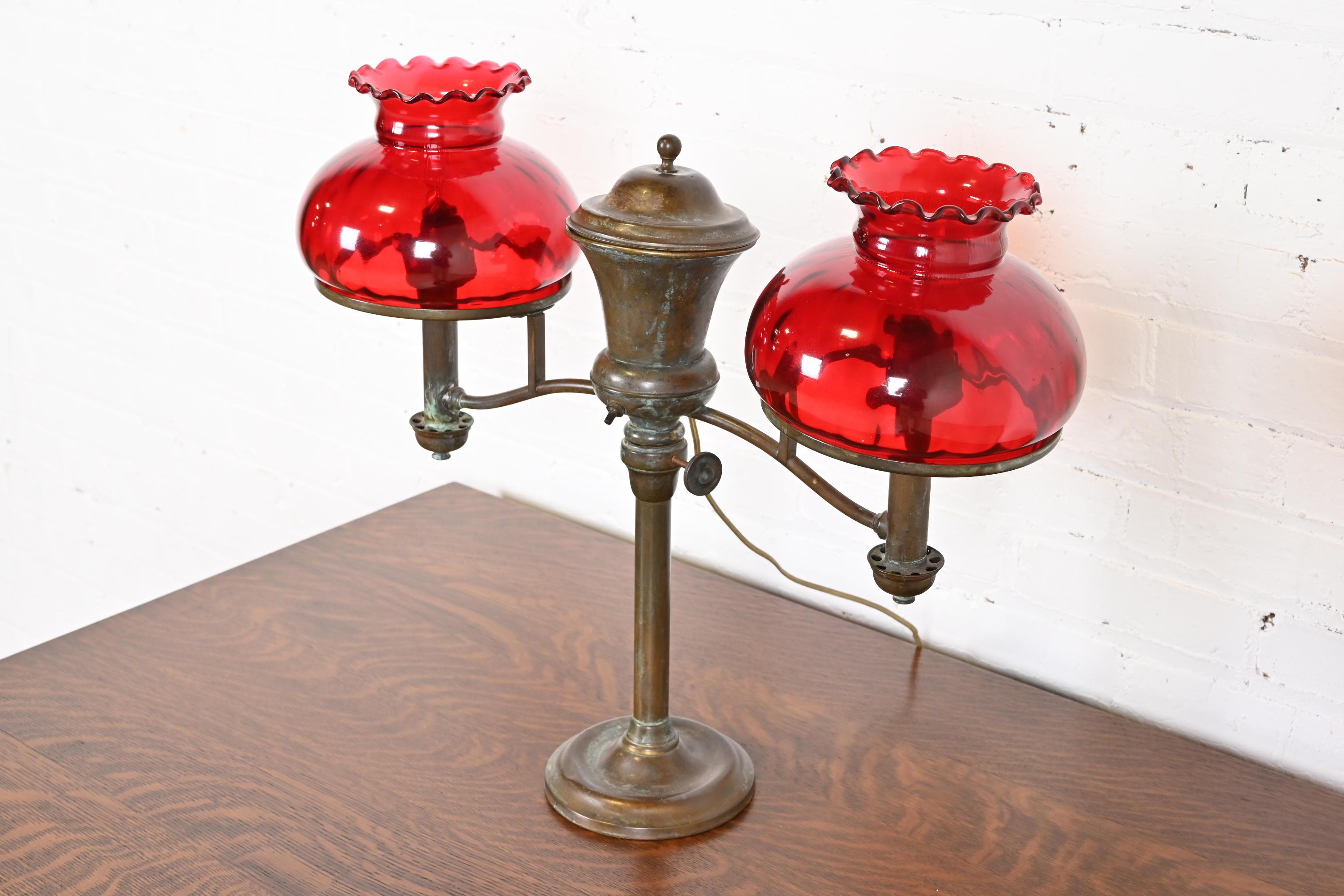 Tiffany & Co. Antique Bronze Argon Double Student Desk Lamp, Late 19th Century For Sale 1