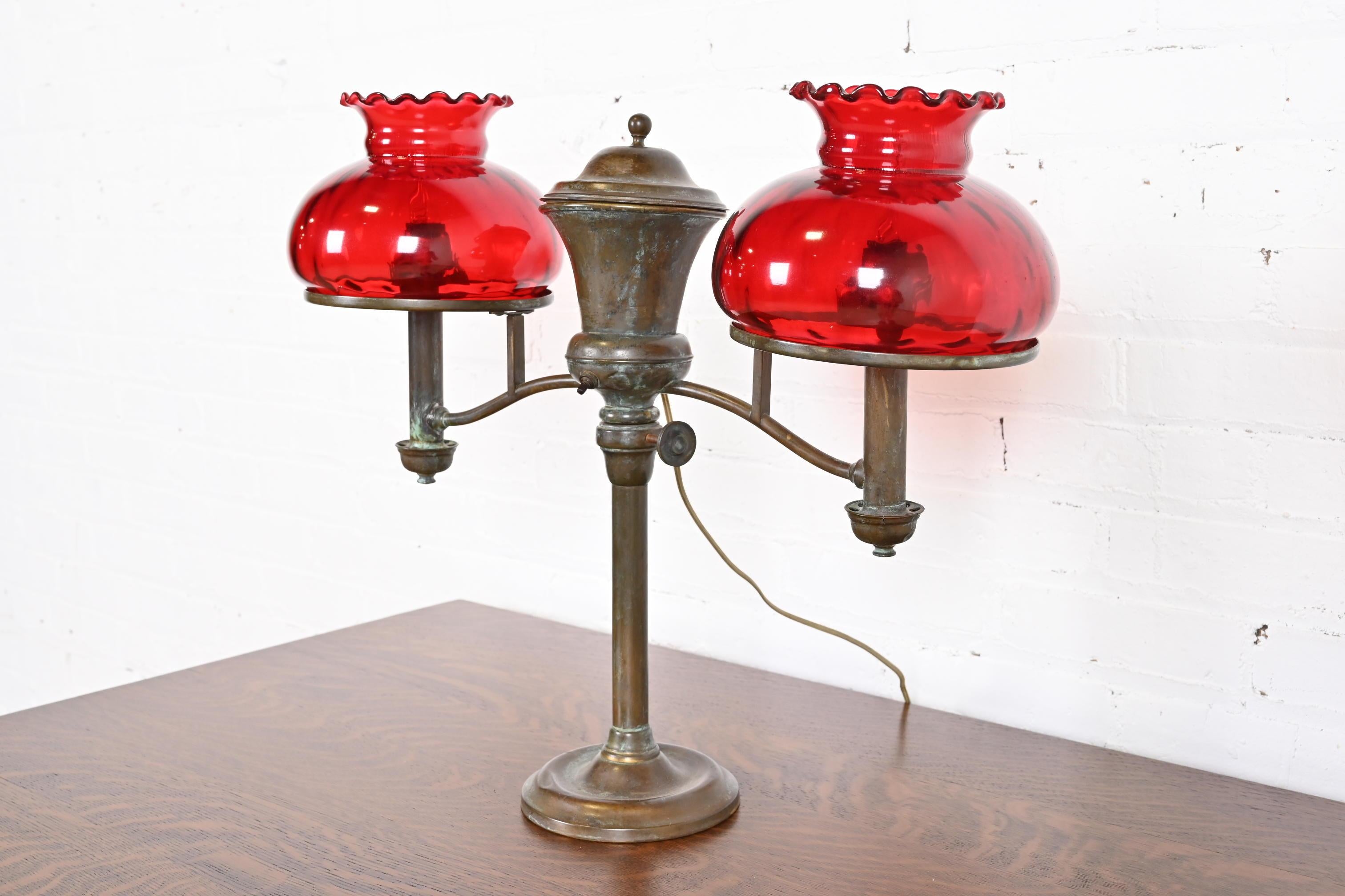 Tiffany & Co. Antique Bronze Argon Double Student Desk Lamp, Late 19th Century For Sale 2