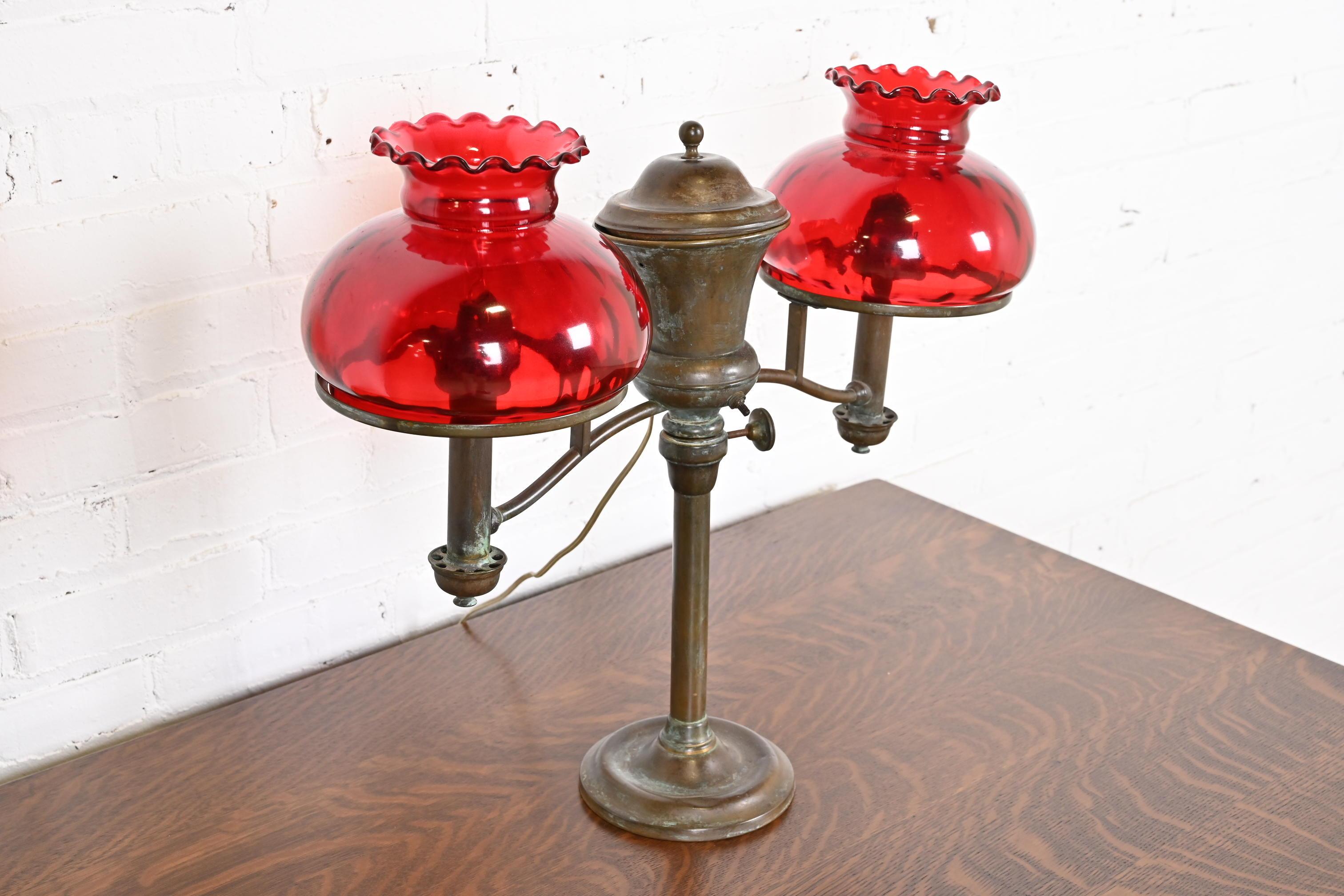 Tiffany & Co. Antique Bronze Argon Double Student Desk Lamp, Late 19th Century For Sale 3
