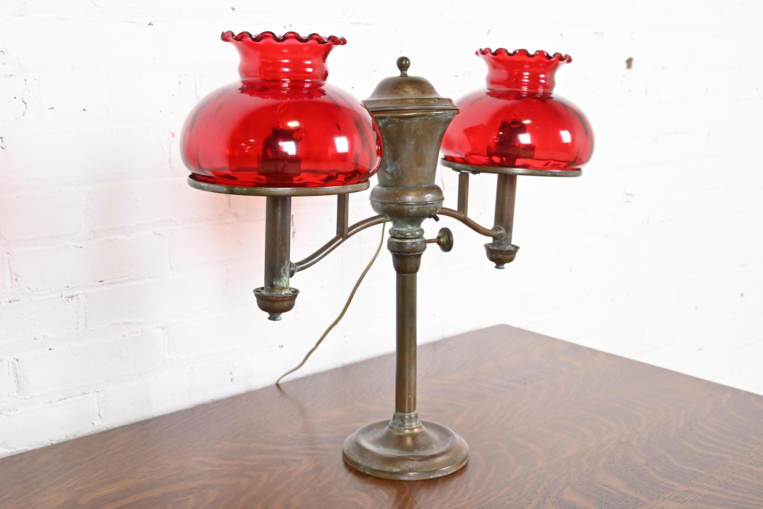Tiffany & Co. Antique Bronze Argon Double Student Desk Lamp, Late 19th Century For Sale 4