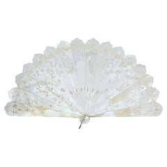 Tiffany & Co. Antique Carved Mother of Pearl Handheld Fan with Case