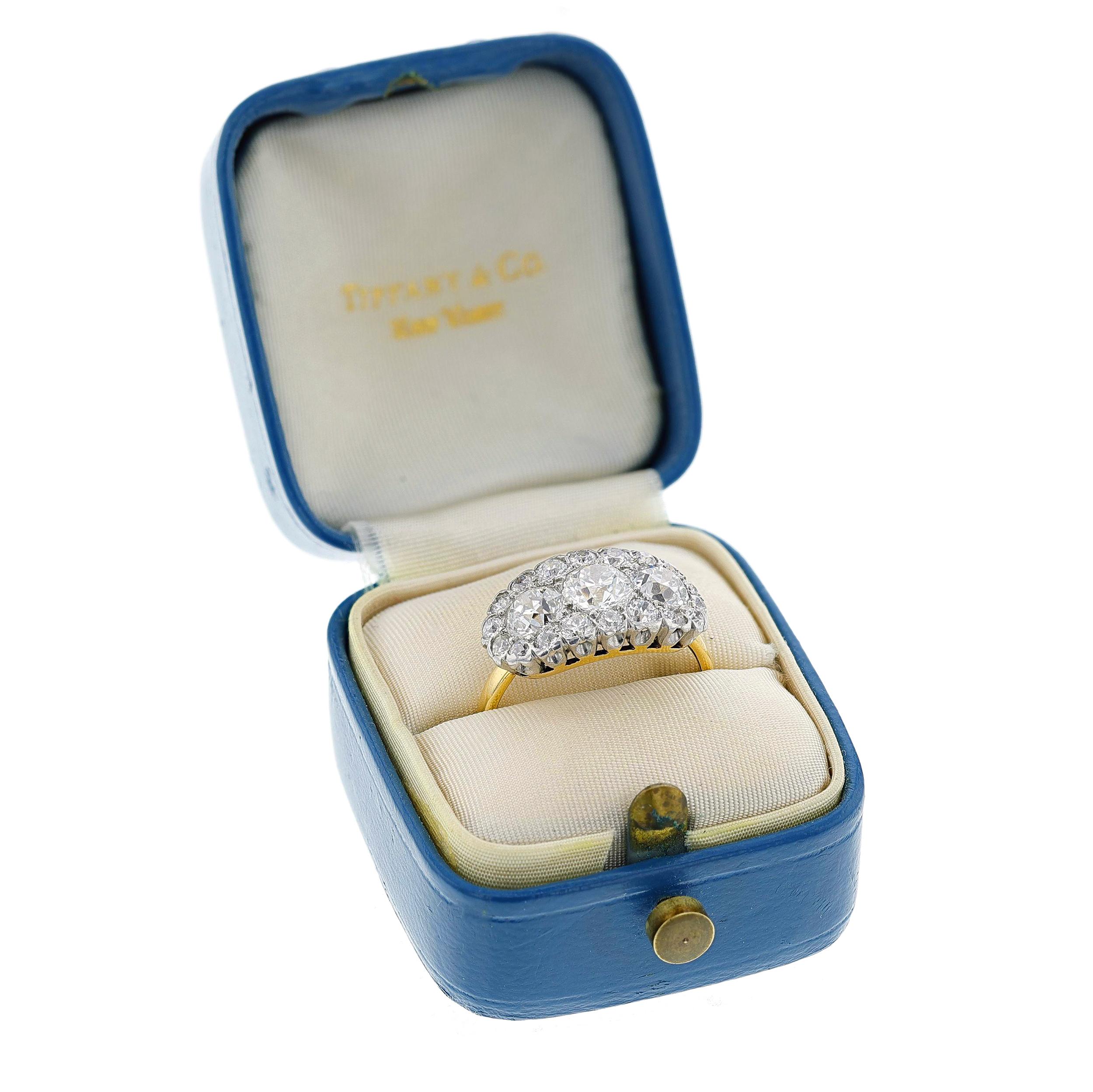 Old European Cut Tiffany & Co. Antique Diamond Ring, Platinum & 18k Yellow Gold For Sale