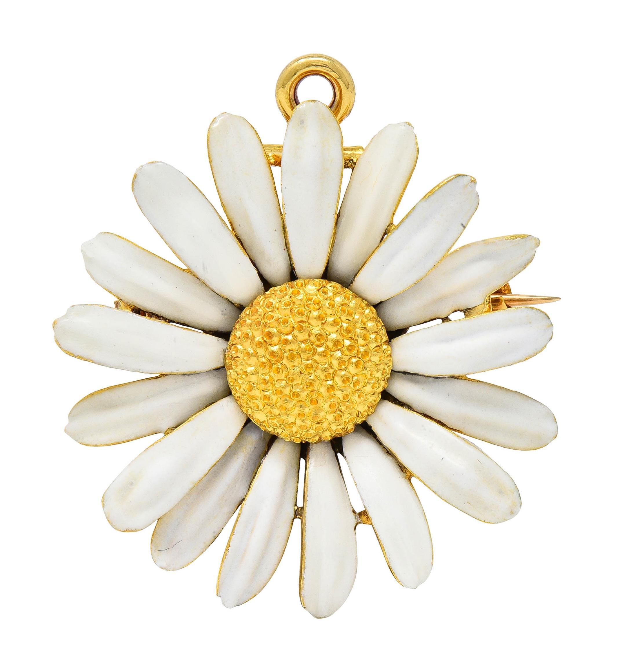 Tiffany & Co. Broche pendentif fleur de marguerite en émail antique or jaune 18 carats 8