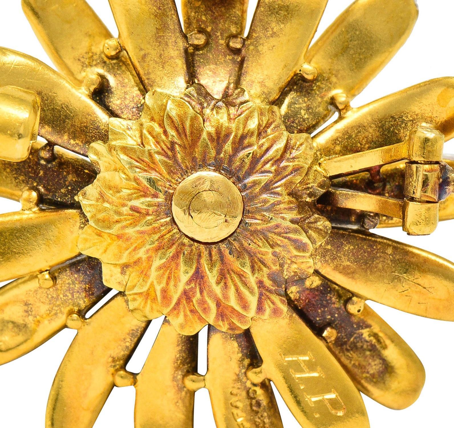 Tiffany & Co. Broche pendentif fleur de marguerite en émail antique or jaune 18 carats 3