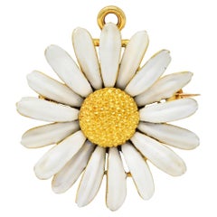 Tiffany & Co. Antique Enamel 18 Karat Yellow Gold Daisy Flower Pendant Brooch