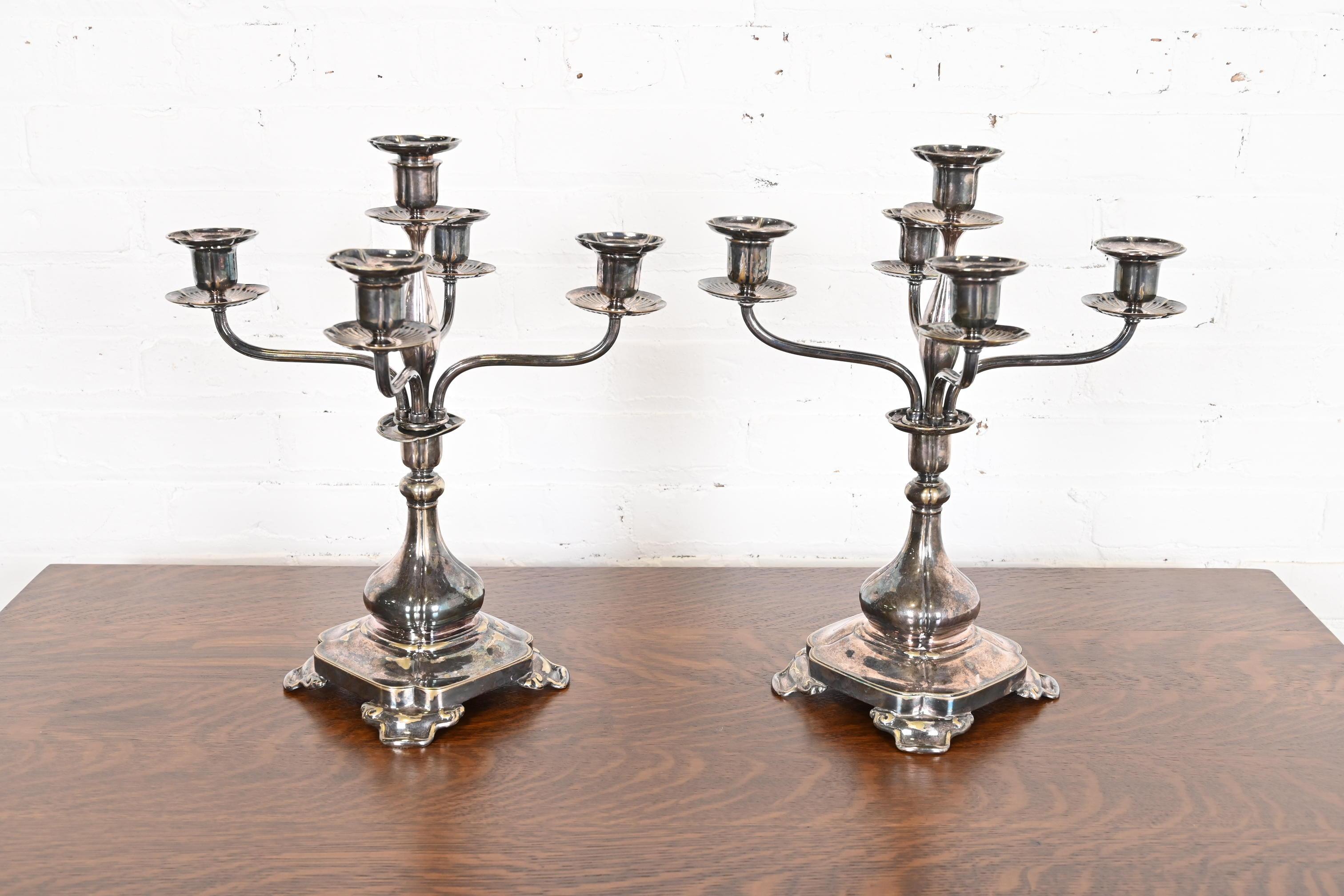 Tiffany & Co. Antique Silver Five-Arm Candelabra, Pair For Sale 3