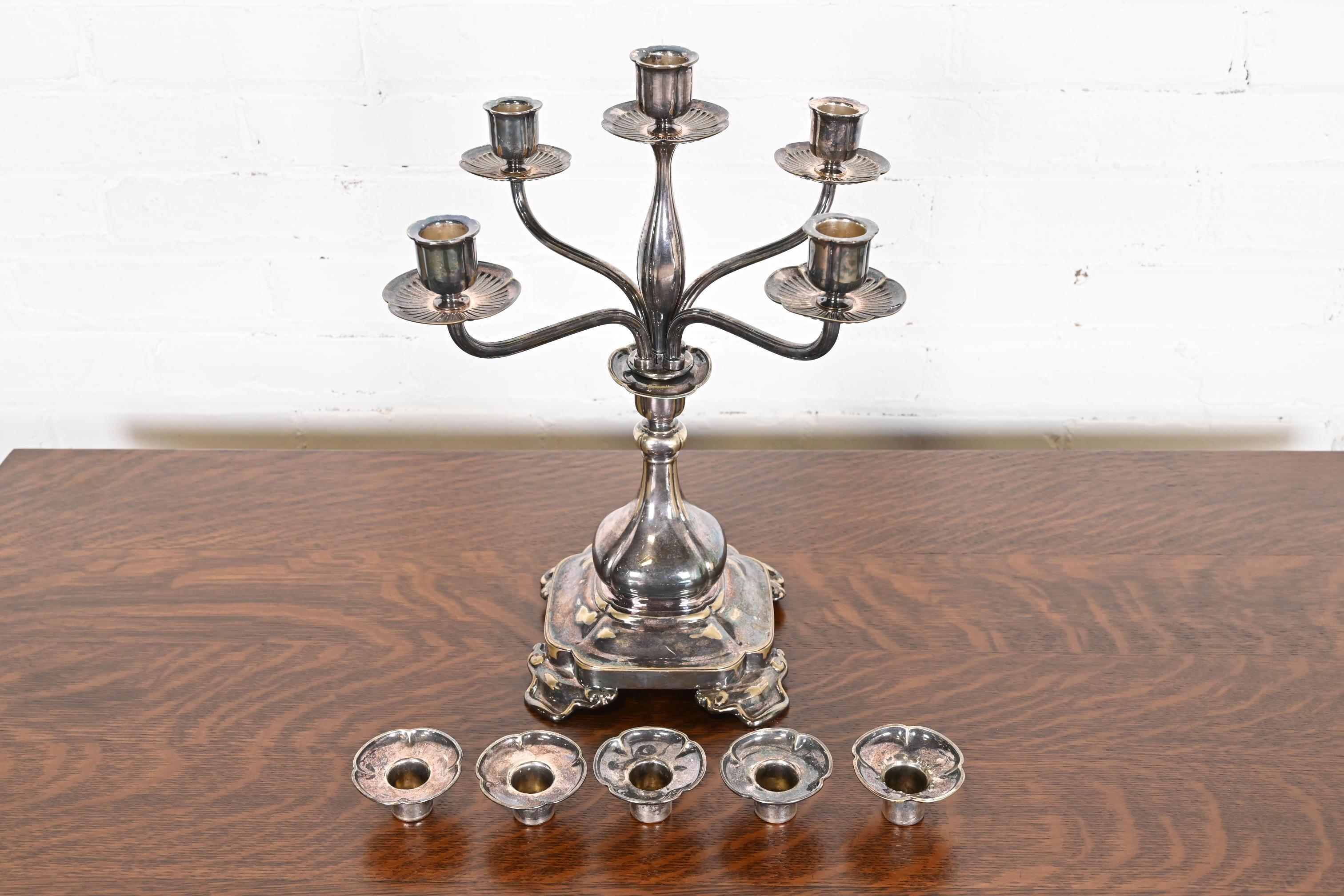 Tiffany & Co. Antique Silver Five-Arm Candelabra, Pair For Sale 8