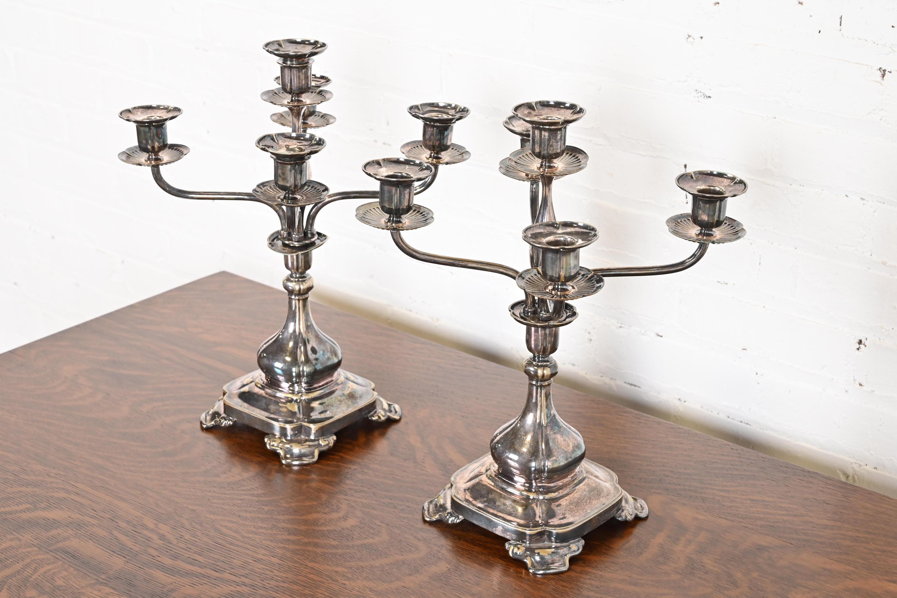 American Tiffany & Co. Antique Silver Five-Arm Candelabra, Pair For Sale