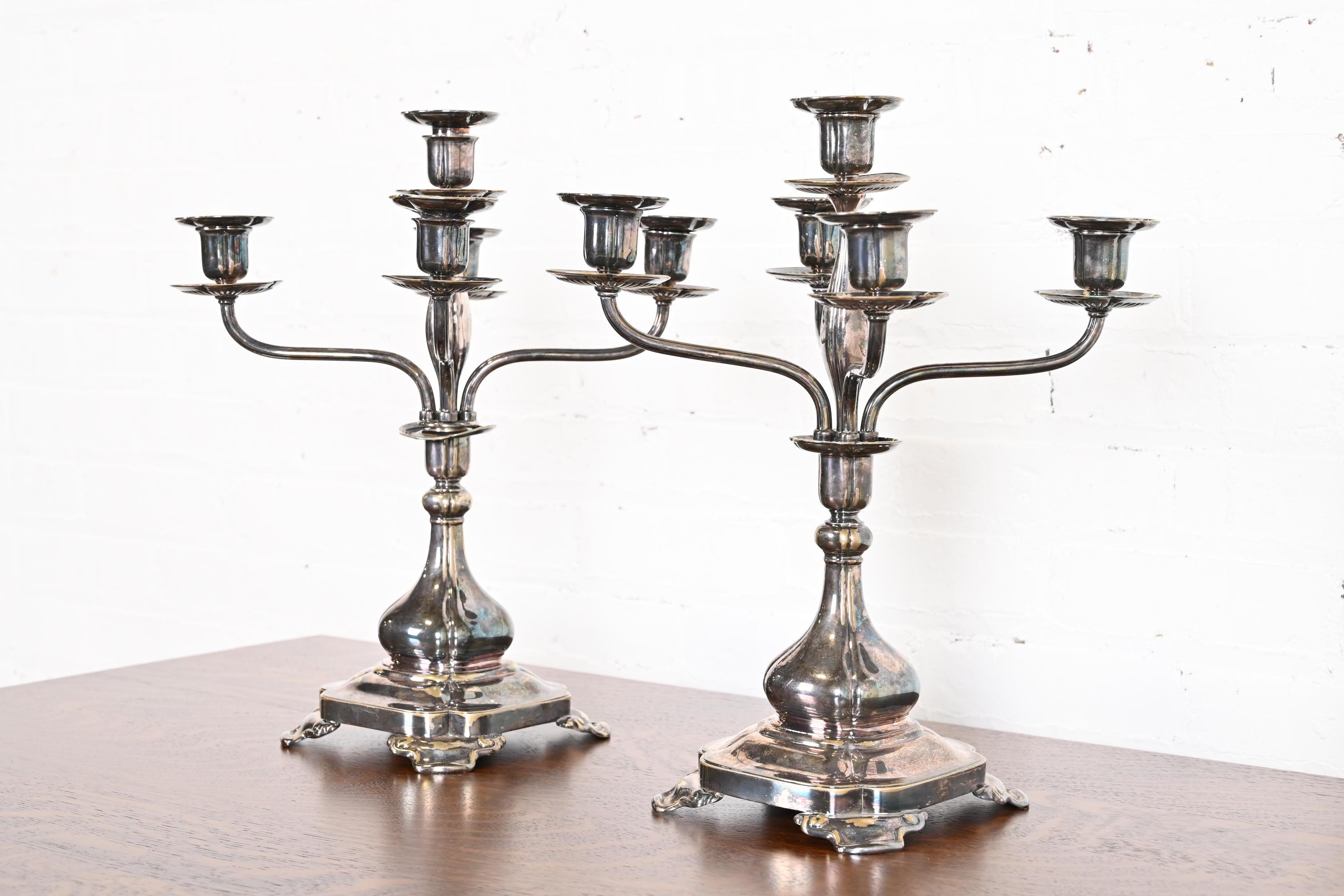 Tiffany & Co. Antique Silver Five-Arm Candelabra, Pair In Good Condition For Sale In South Bend, IN