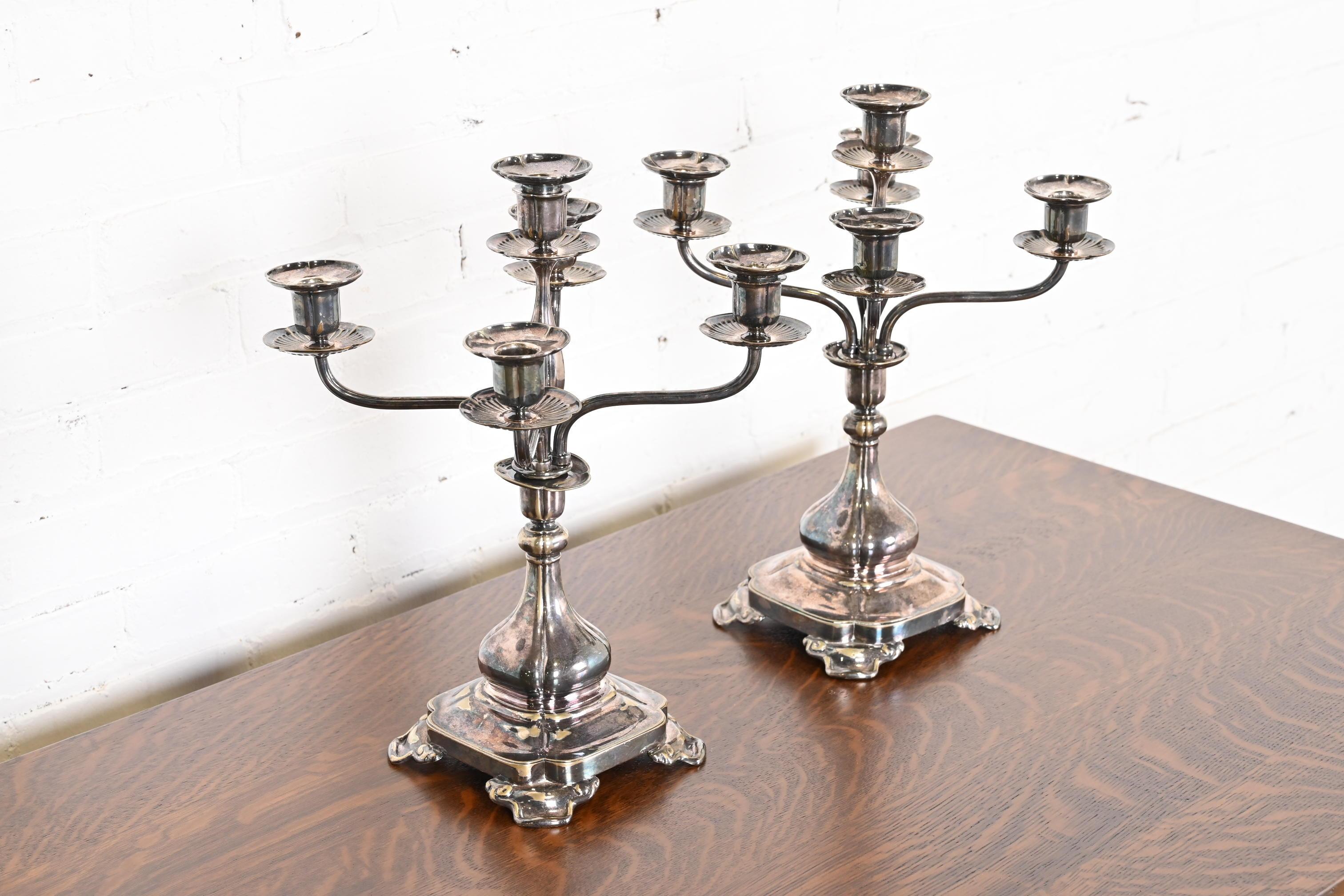 19th Century Tiffany & Co. Antique Silver Five-Arm Candelabra, Pair For Sale