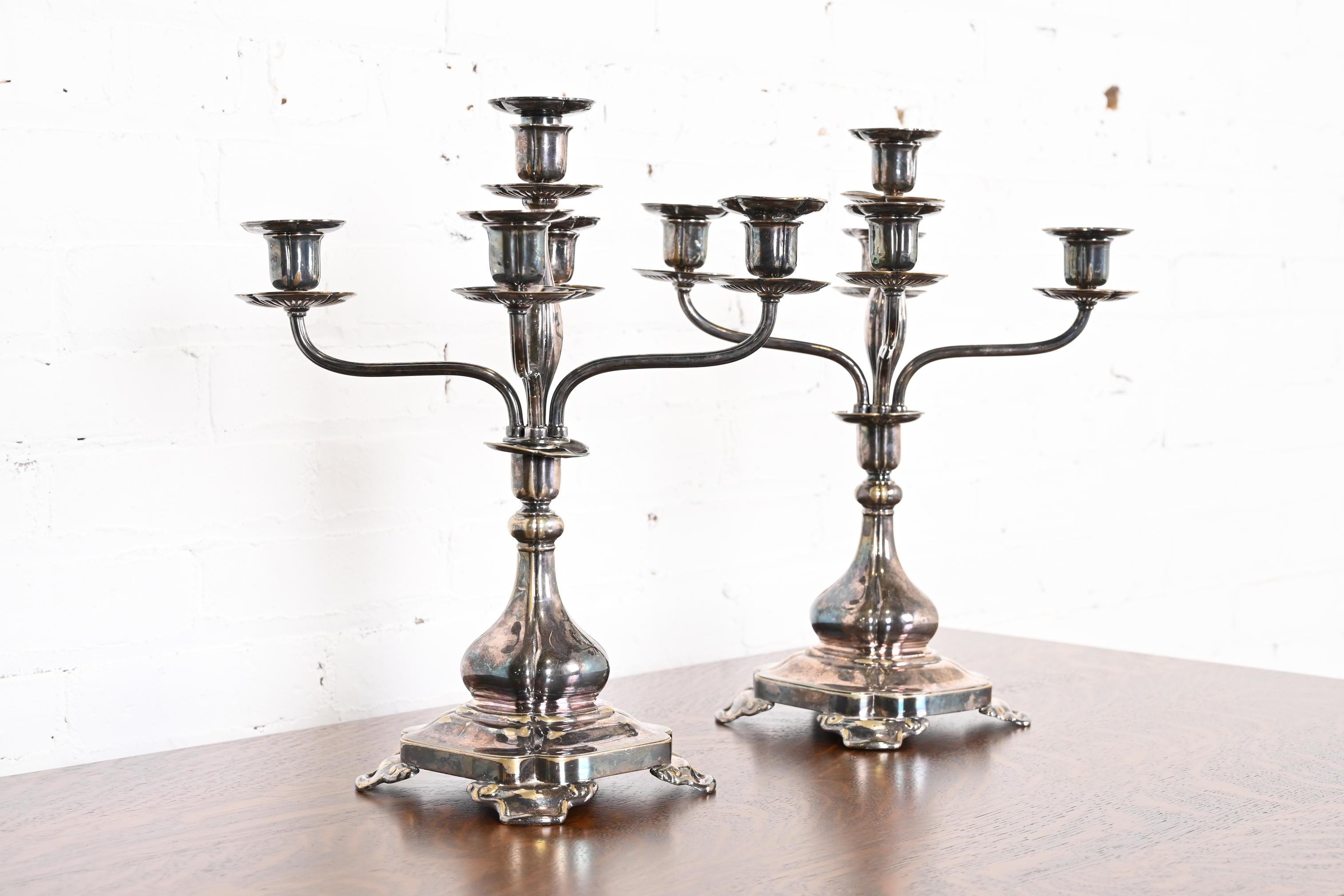 Silver Plate Tiffany & Co. Antique Silver Five-Arm Candelabra, Pair For Sale
