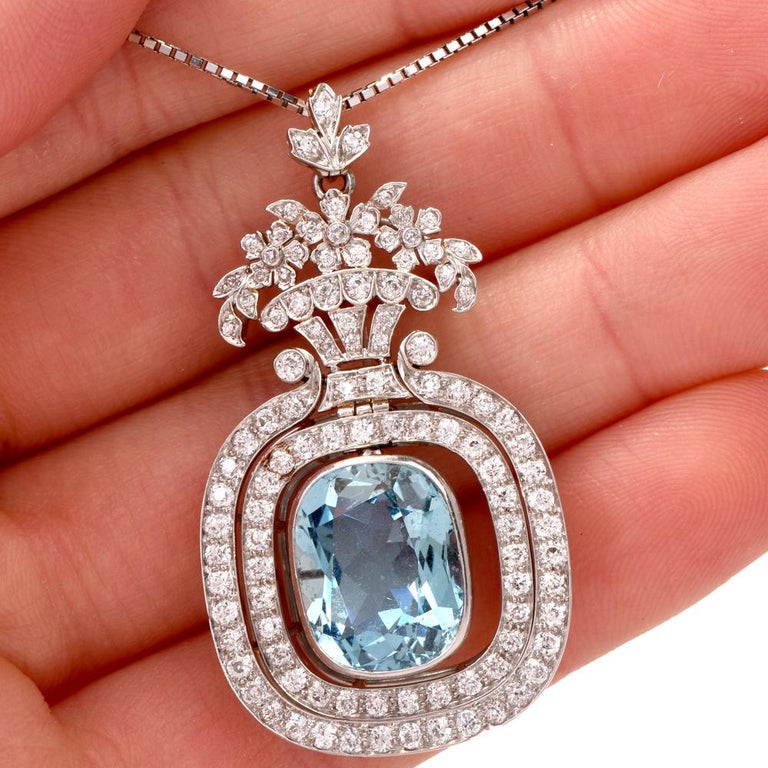 Tiffany and Co. Antique Floral Aquamarine Diamond Pendant Enhancer For