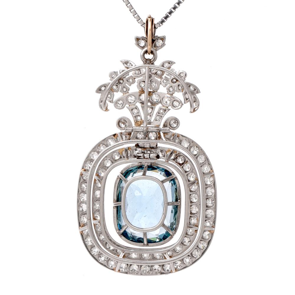 Art Deco Tiffany & Co. Antique Floral Aquamarine Diamond Pendant Enhancer