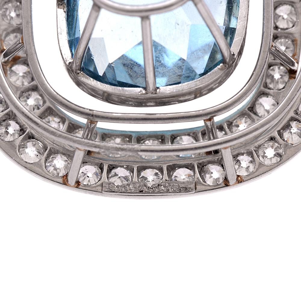 Tiffany & Co. Antique Floral Aquamarine Diamond Pendant Enhancer In Excellent Condition In Miami, FL