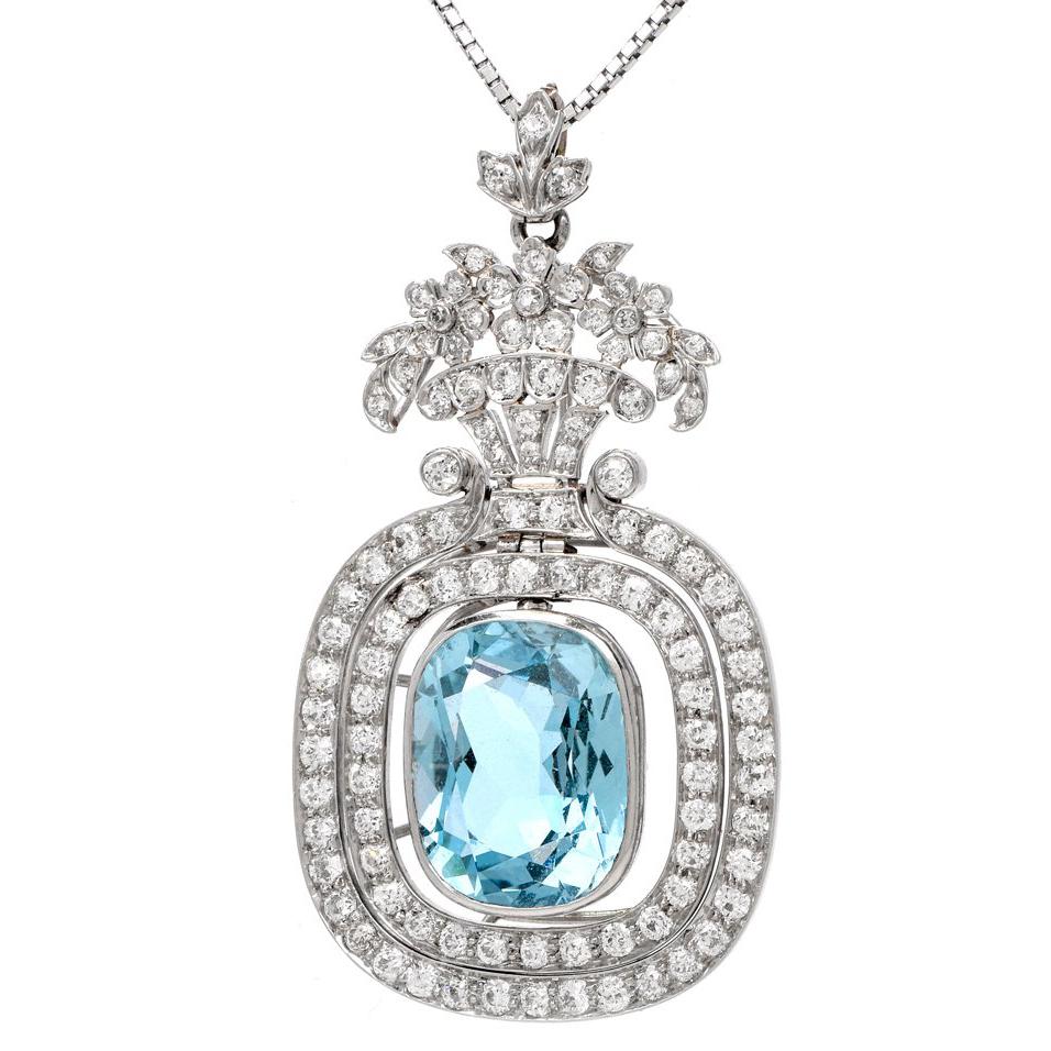 Tiffany & Co. Antique Floral Aquamarine Diamond Pendant Enhancer