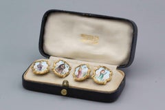 Tiffany & Co. Antique Four Seasons Muses Enamel 18k Gold Cufflinks