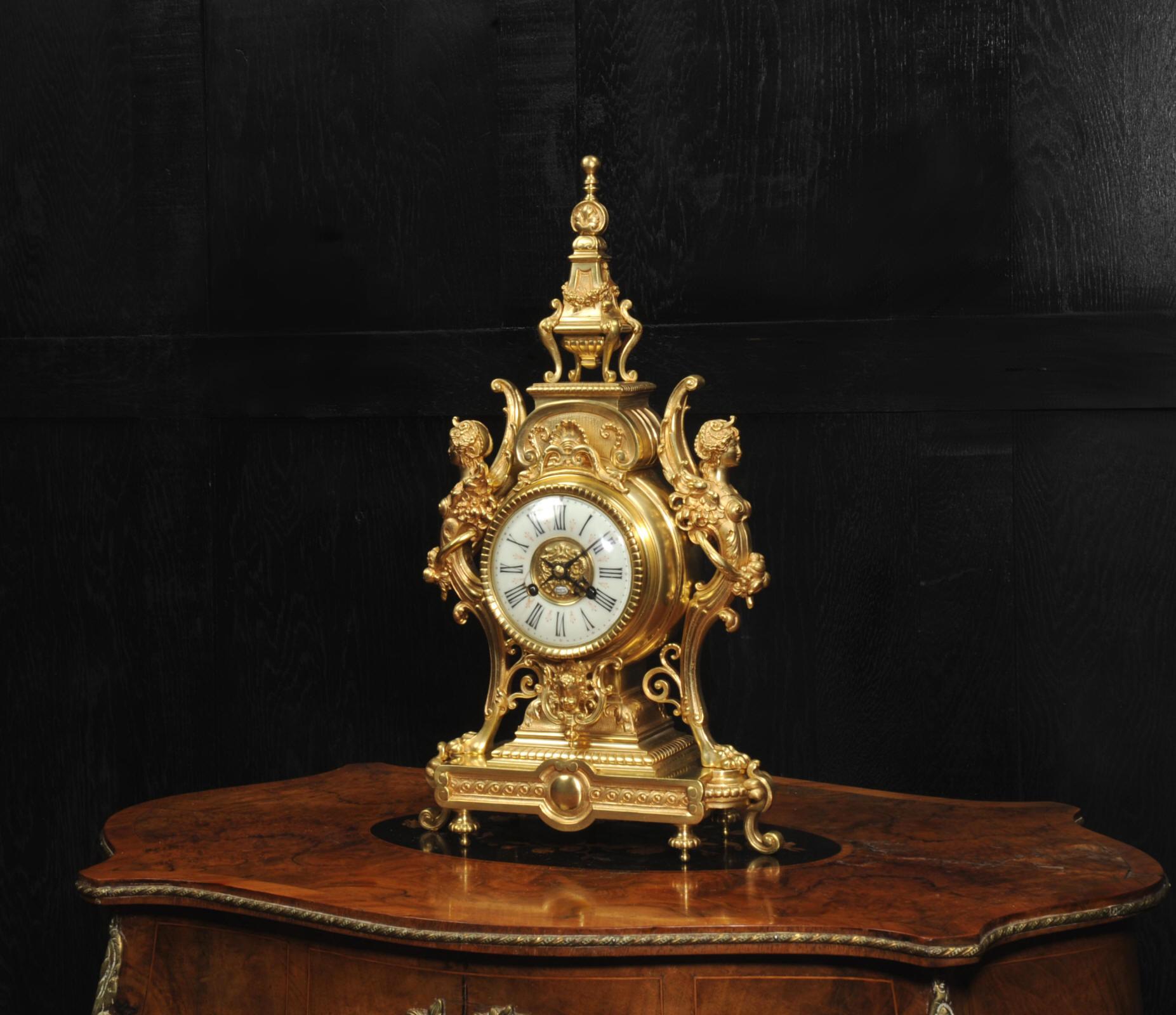 Tiffany & Co Antique French Gilt Bronze Baroque Clock In Good Condition In Belper, Derbyshire