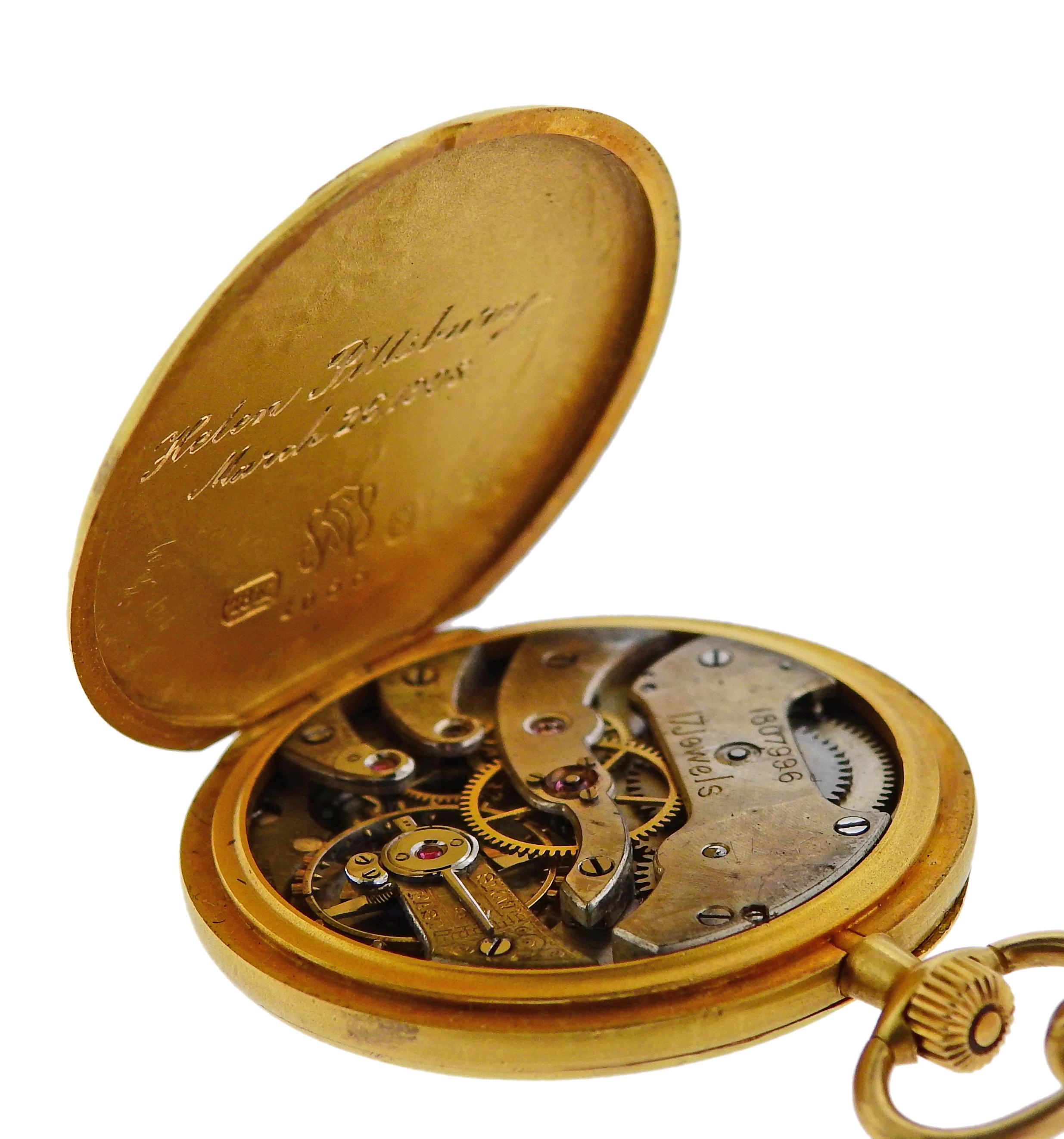 Women's Tiffany & Co. Antique Guilloche Enamel Diamond Gold Lapel Watch