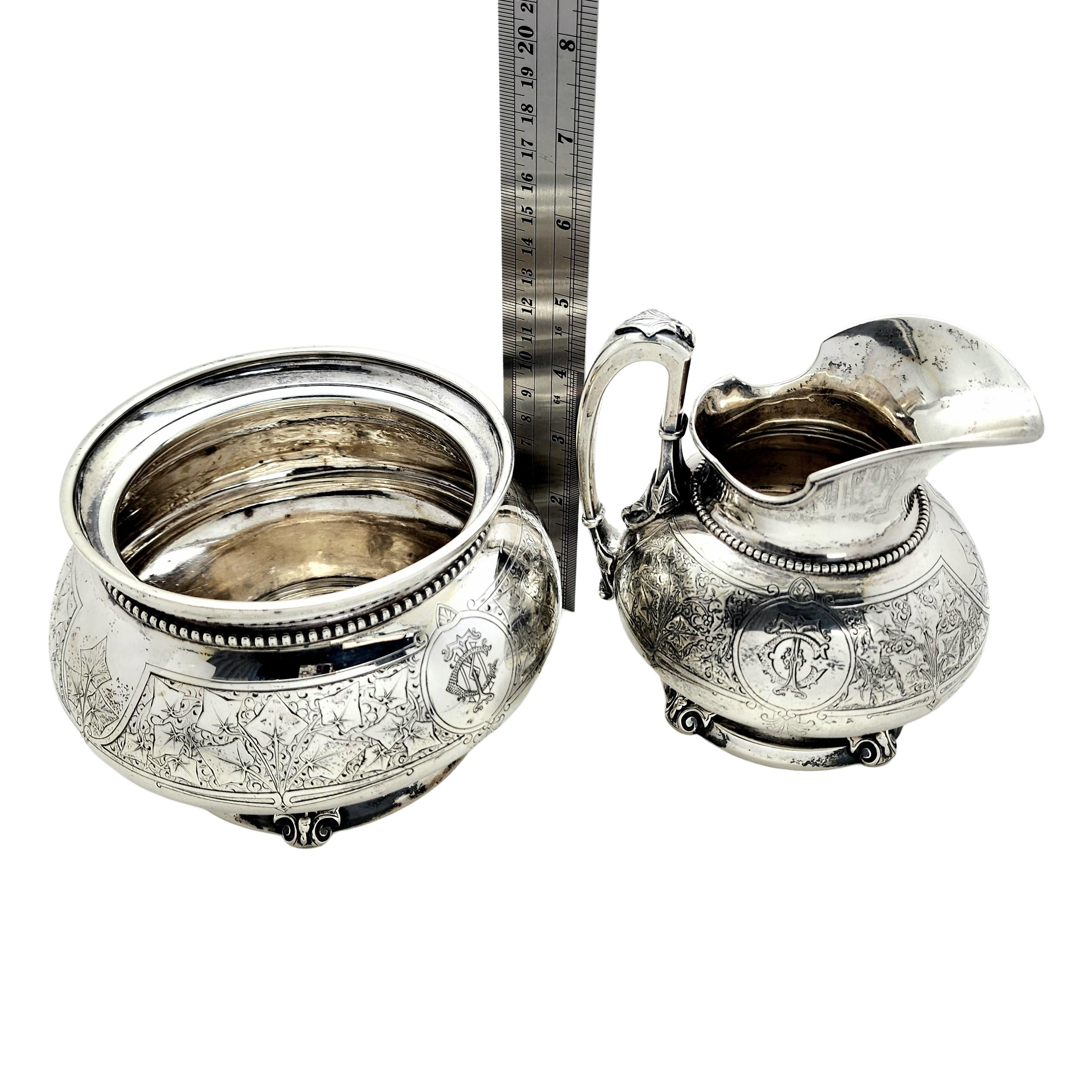 Tiffany & Co Antique Ivy Sterling Silver Waste Bowl & Creamer with Monogram For Sale 6