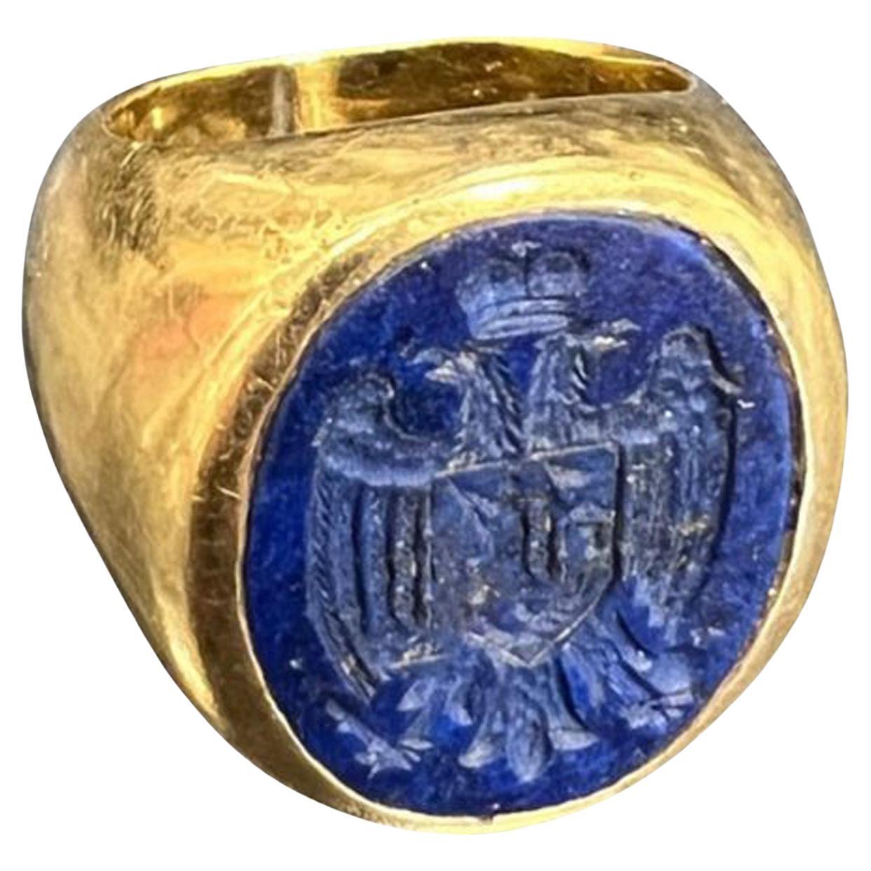 Tiffany & Co Antique Lapis Lazuli 18 Karat Gold Seal Ring
