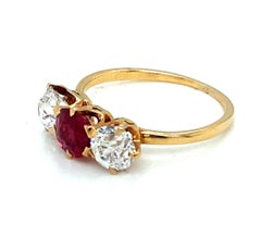 Antique Late Victorian Ruby and Diamond 18 Karat Three Stone Ring