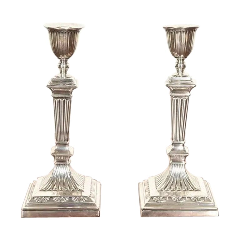 Tiffany & Co. Antique Neoclassical Silverplate Candlesticks, Pair