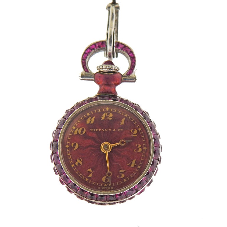 Tiffany and Co. Antique Platinum Ruby Diamond Pocket Watch Pendant ...