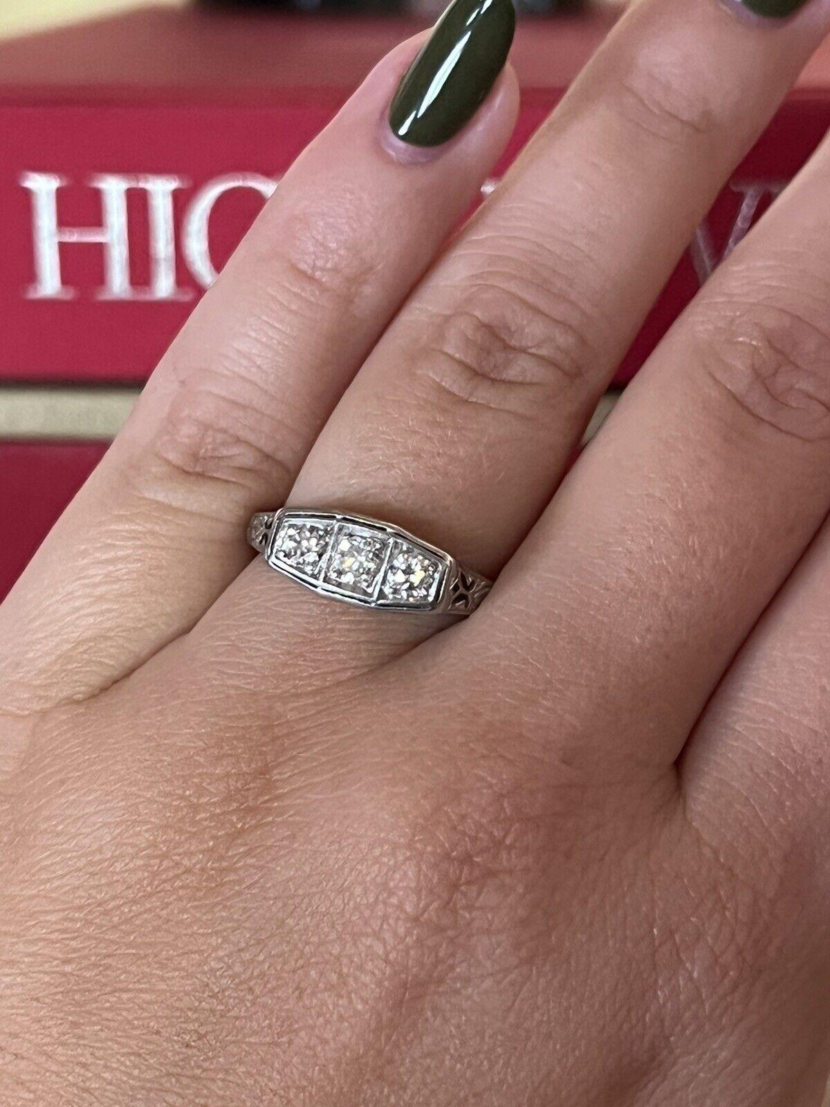 Tiffany & Co. Antique Platinum & Three Stone Diamond Engagement Ring Circa 1900s Rare

Here is your chance to purchase a beautiful and highly collectible designer ring.  Truly a great piece at a great price! 

The weight is 4.1 grams.  The ring size