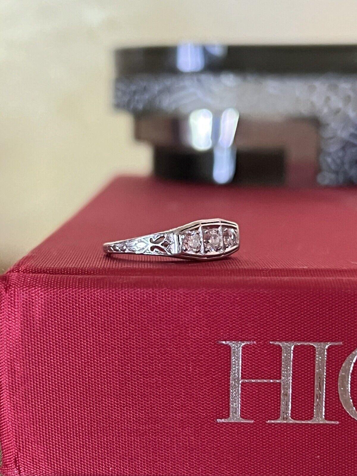 Women's or Men's Tiffany & Co. Antique Platinum & Three Stone Diamond Ring Circa 1900s Rare