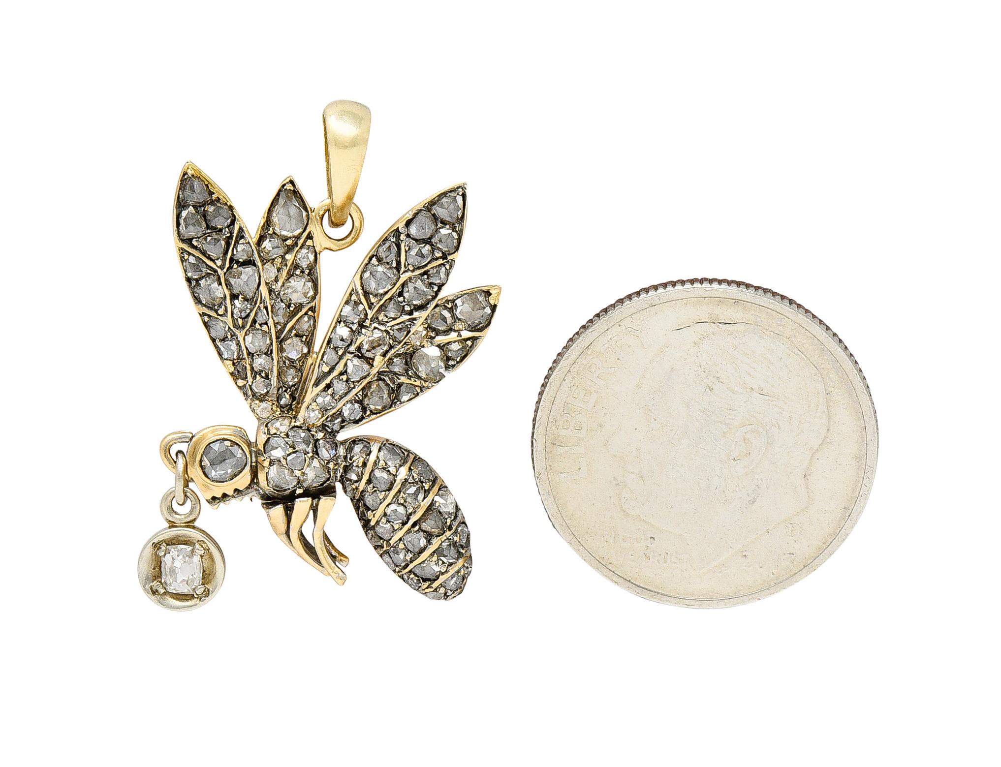 Women's or Men's Tiffany & Co. Antique Rose Cut Diamond 18 Karat Yellow Gold Silver Tremblant Bee