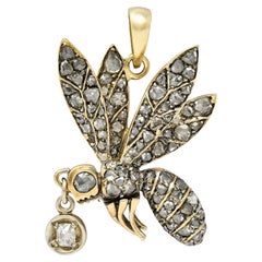 Tiffany & Co. Antique abeille en forme d'abeille en argent et or jaune 18 carats avec diamants taille rose