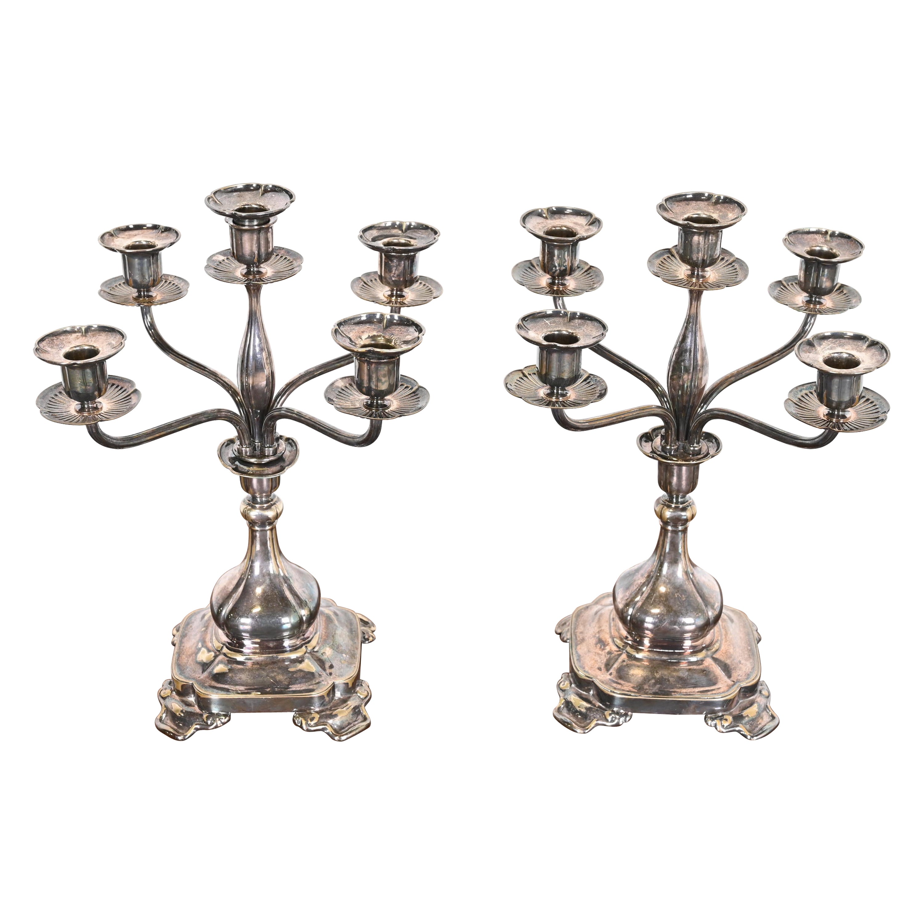 Tiffany 
Co. Antique Silver Five-Arm Candelabra, Pair