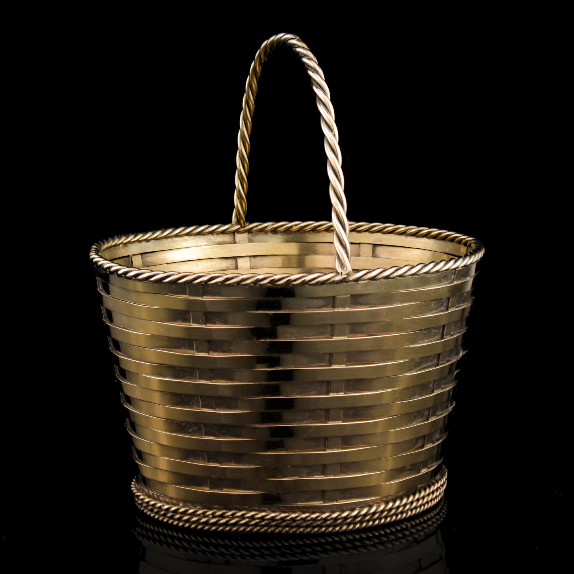 Italian Tiffany & Co Antique Silver Gilt Basket, Early 20th Century For Sale