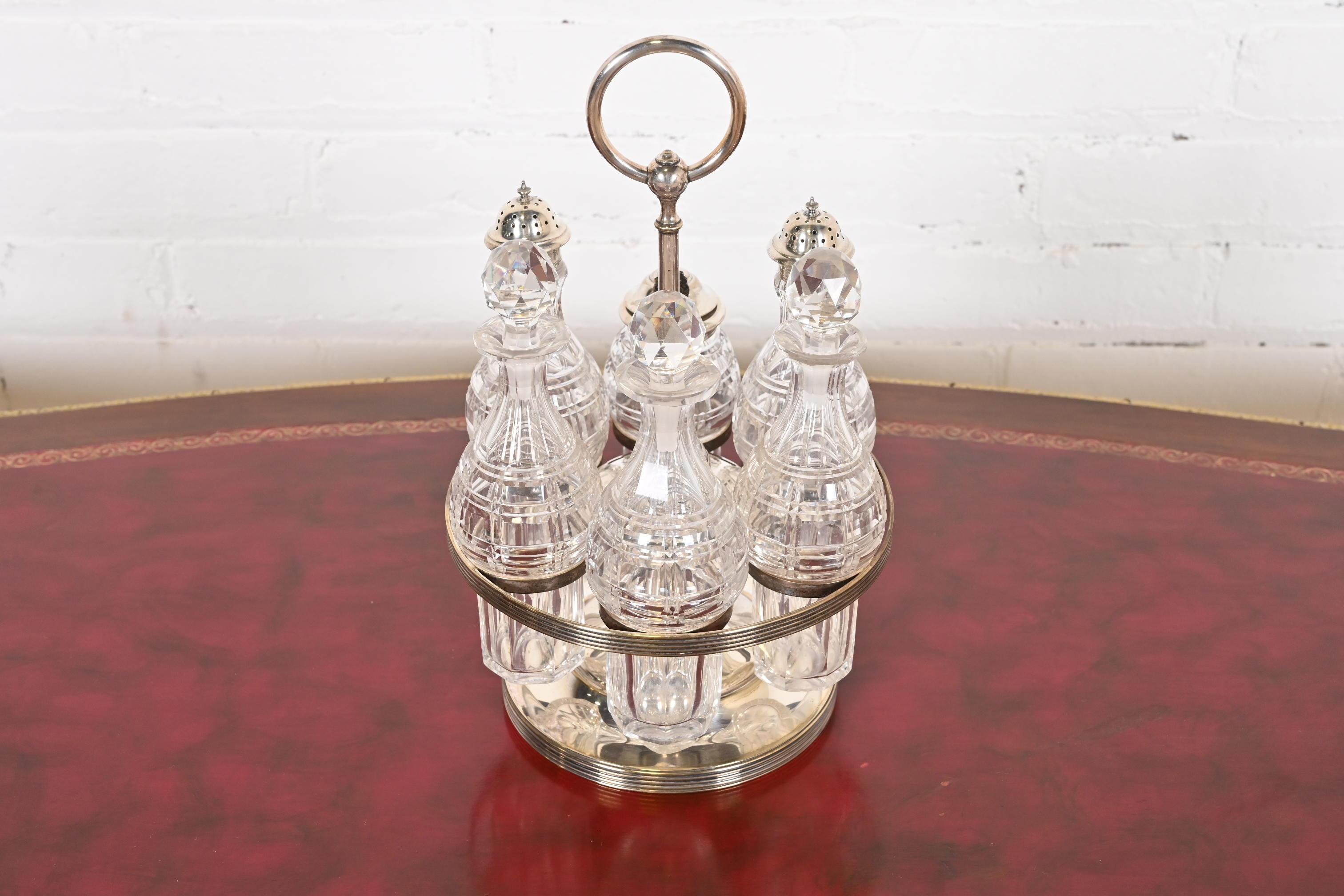 Tiffany & Co. Antique Silver Plate and Crystal Seven-Piece Cruet Set For Sale 4