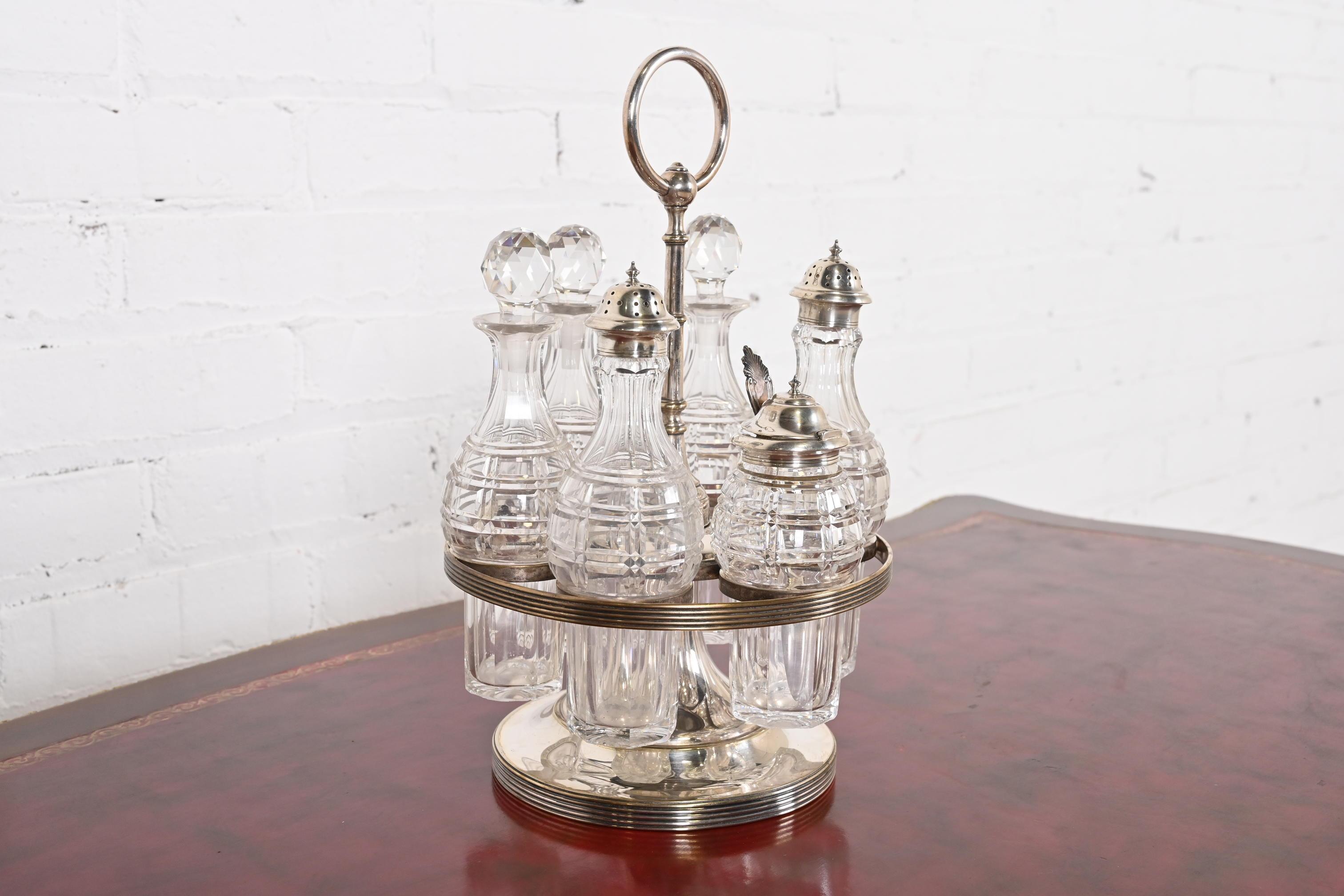 20th Century Tiffany & Co. Antique Silver Plate and Crystal Seven-Piece Cruet Set For Sale