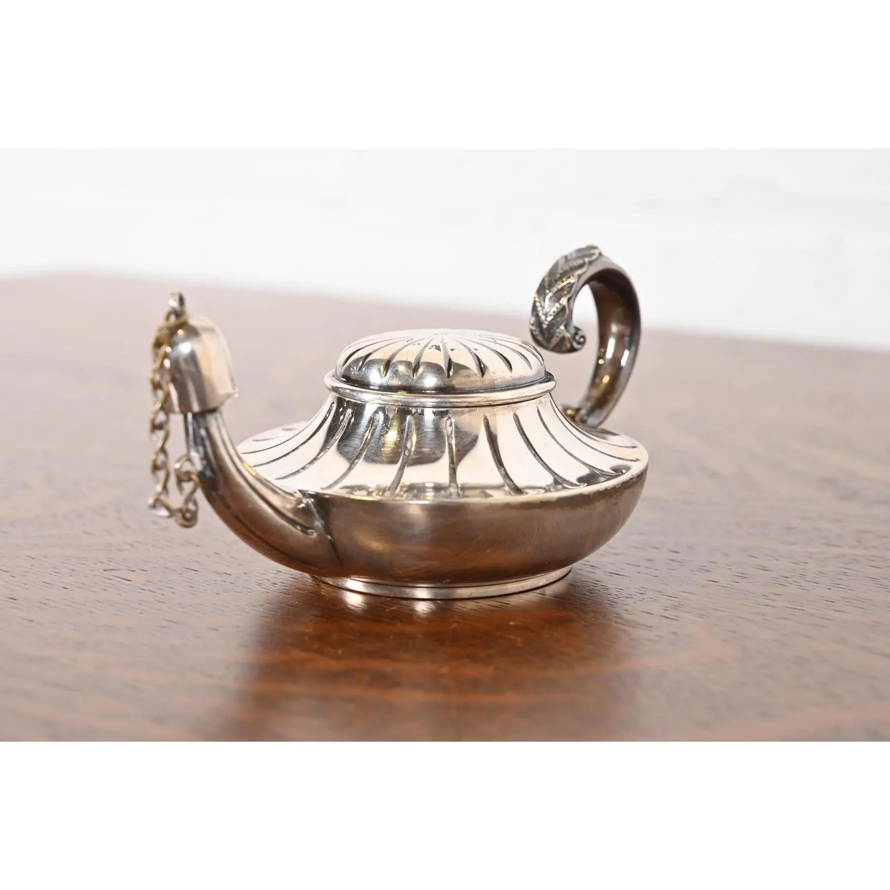 Art Deco Tiffany & Co. Antique Silverplate Aladdin Lamp Form Table Cigar Lighter